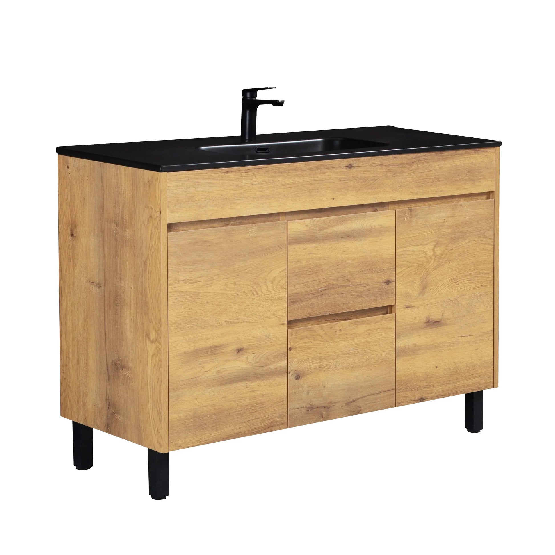 48" Frosted Oak Freestanding Single Sink Bathroom Vanity with Black Ceramic Countetop-Migration_Bathroom Vanities-DECOROLALA