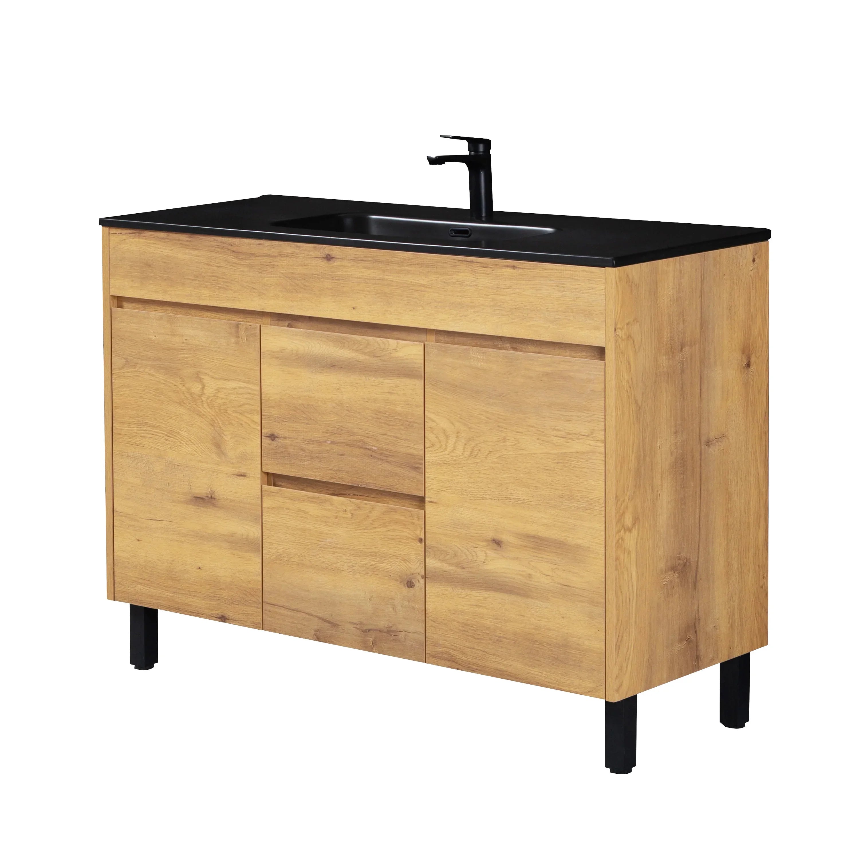 48" Frosted Oak Freestanding Single Sink Bathroom Vanity with Black Ceramic Countetop-Migration_Bathroom Vanities-DECOROLALA