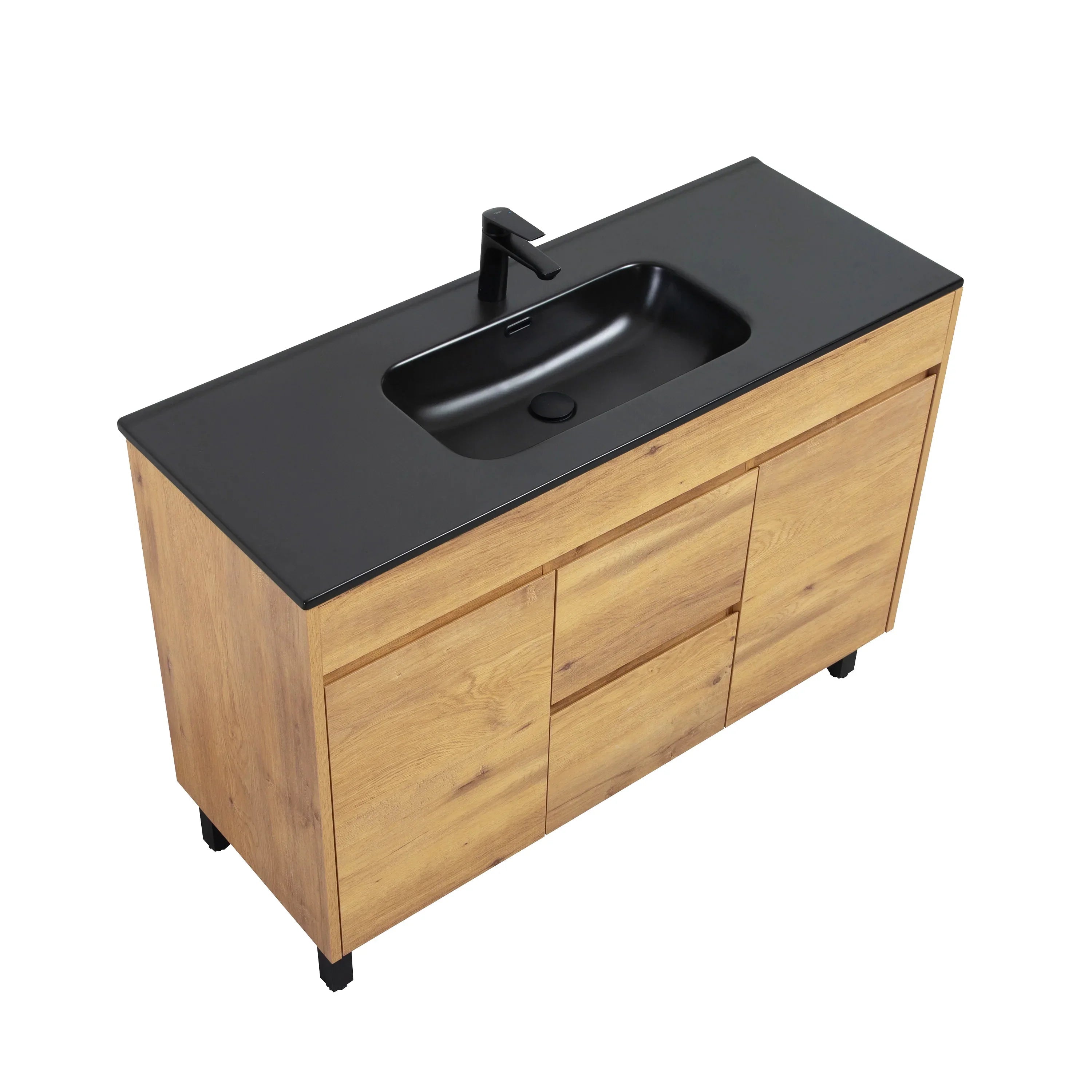 48" Frosted Oak Freestanding Single Sink Bathroom Vanity with Black Ceramic Countetop-Migration_Bathroom Vanities-DECOROLALA