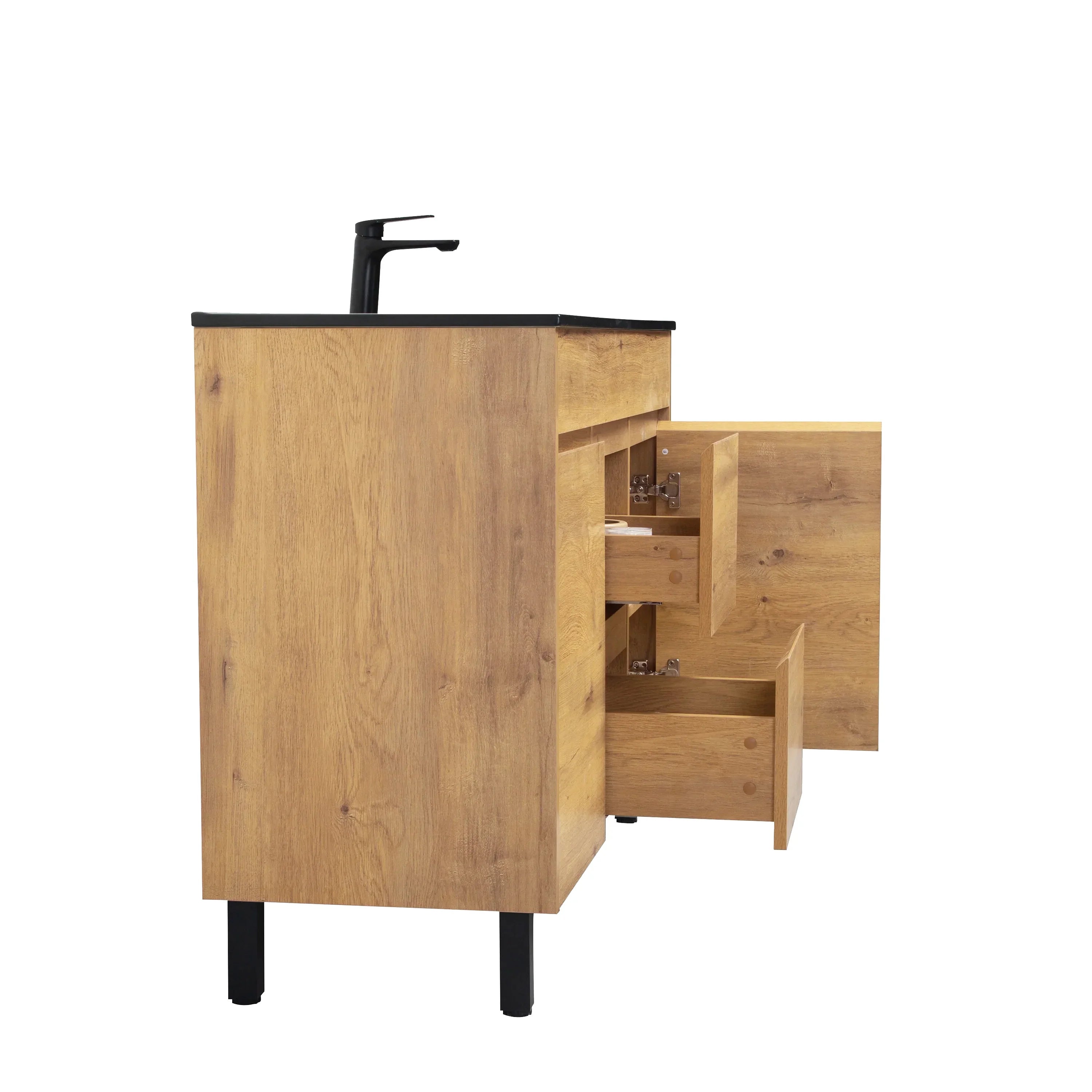 48" Frosted Oak Freestanding Single Sink Bathroom Vanity with Black Ceramic Countetop-Migration_Bathroom Vanities-DECOROLALA