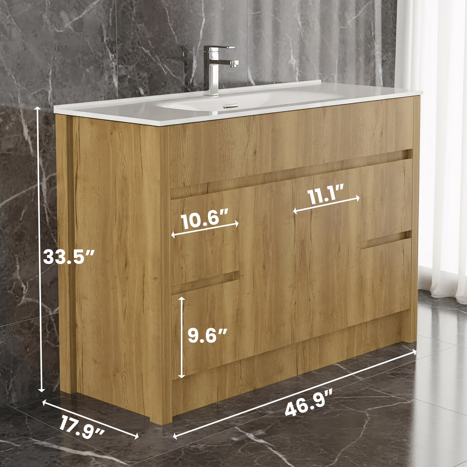 48" Frosted Oak Freestanding Single Sink Bathroom Vanity with White Ceramic Countertop-Migration_Bathroom Vanities-DECOROLALA