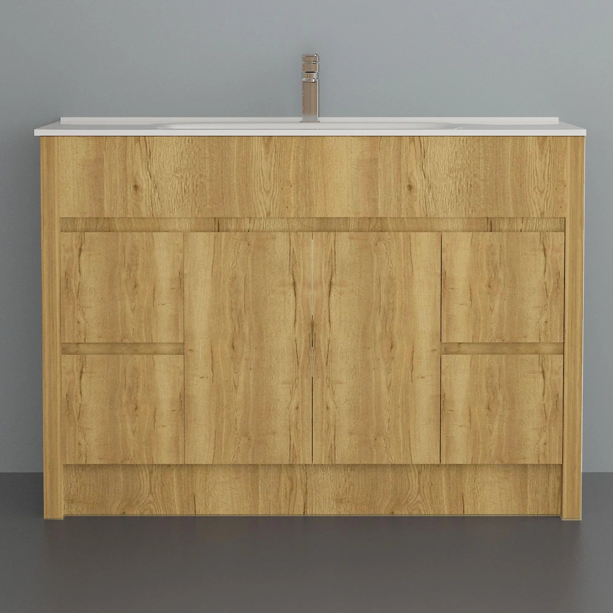 48" Frosted Oak Freestanding Single Sink Bathroom Vanity with White Ceramic Countertop-Migration_Bathroom Vanities-DECOROLALA