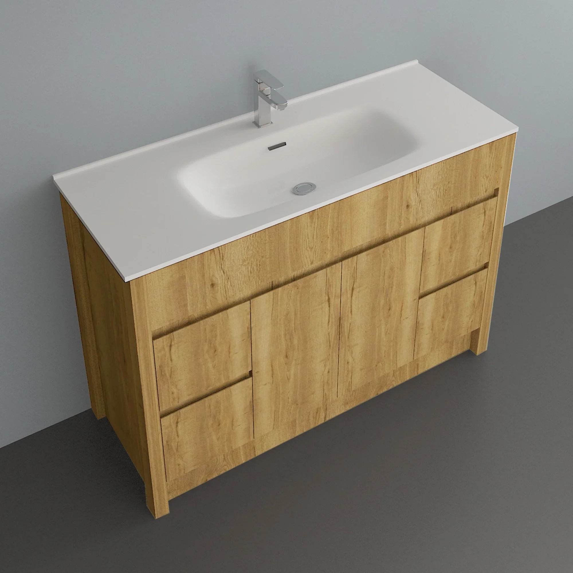 48" Frosted Oak Freestanding Single Sink Bathroom Vanity with White Ceramic Countertop-Migration_Bathroom Vanities-DECOROLALA