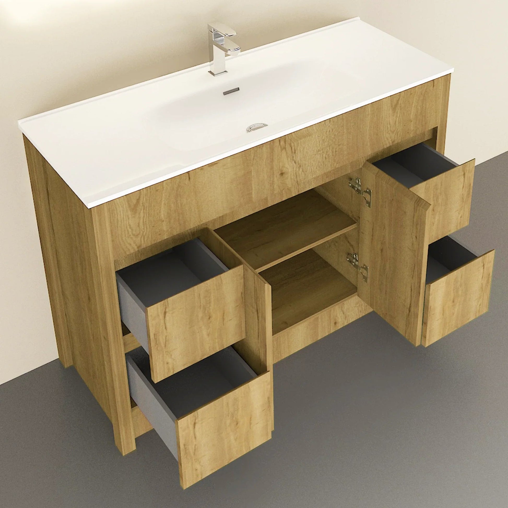 48" Frosted Oak Freestanding Single Sink Bathroom Vanity with White Ceramic Countertop-Migration_Bathroom Vanities-DECOROLALA