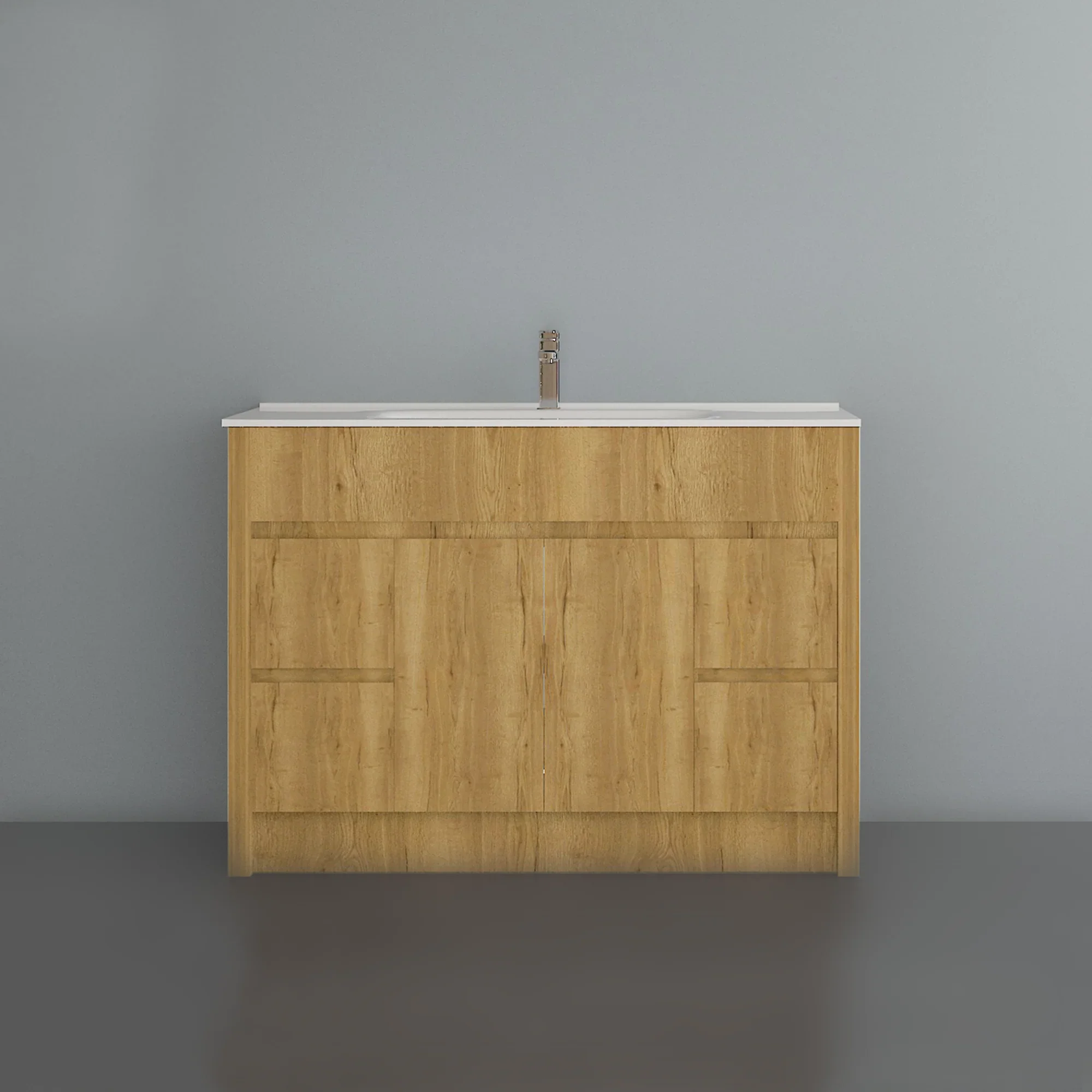 48" Frosted Oak Freestanding Single Sink Bathroom Vanity with White Ceramic Countertop-Migration_Bathroom Vanities-DECOROLALA