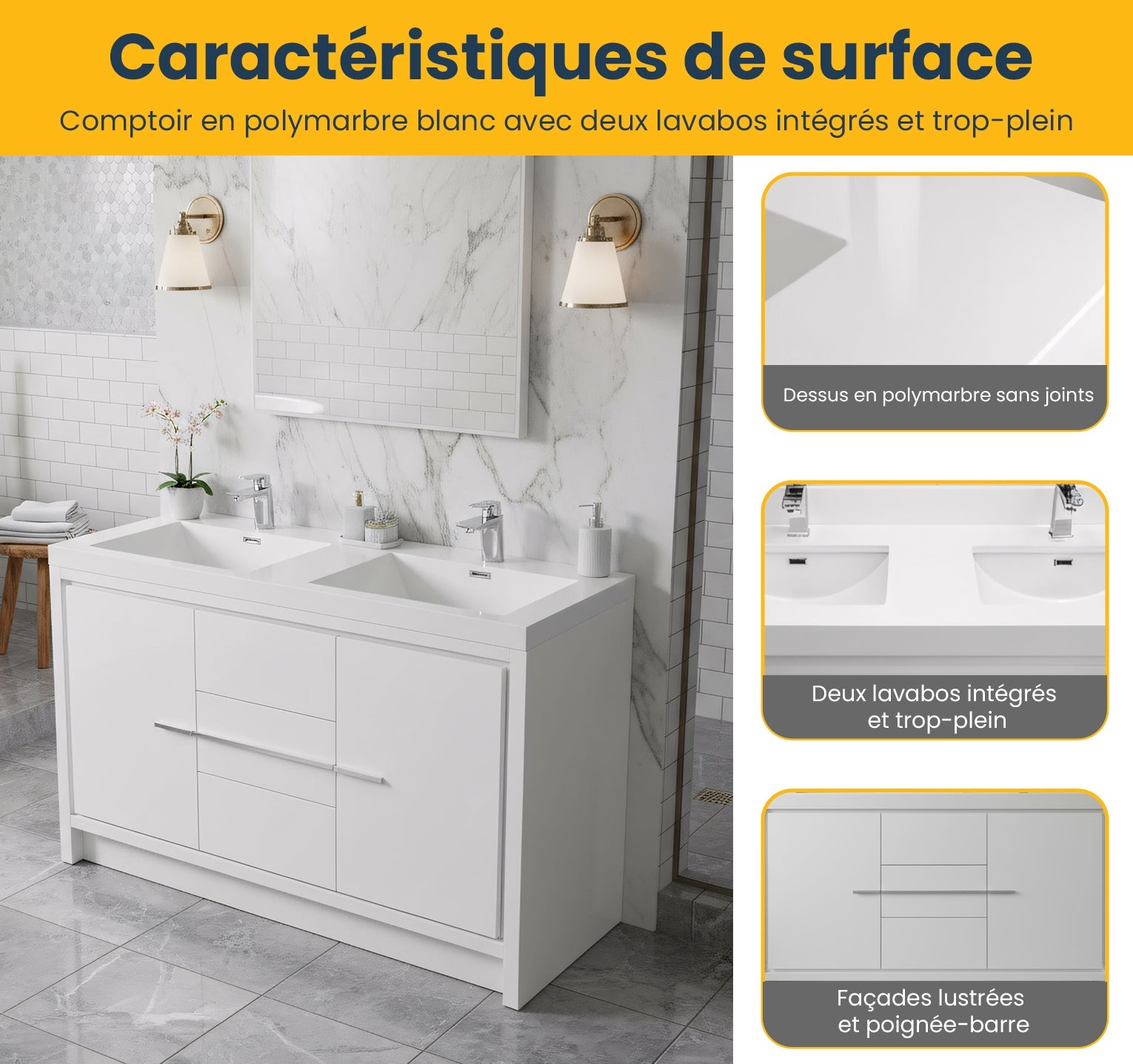 48" Glossy White Freestanding Double Sink Bathroom Vanity with White Polymarble Countertop-Migration_Bathroom Vanities-DECOROLALA