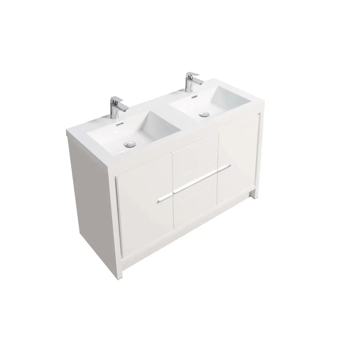 48" Glossy White Freestanding Double Sink Bathroom Vanity with White Polymarble Countertop-Migration_Bathroom Vanities-DECOROLALA