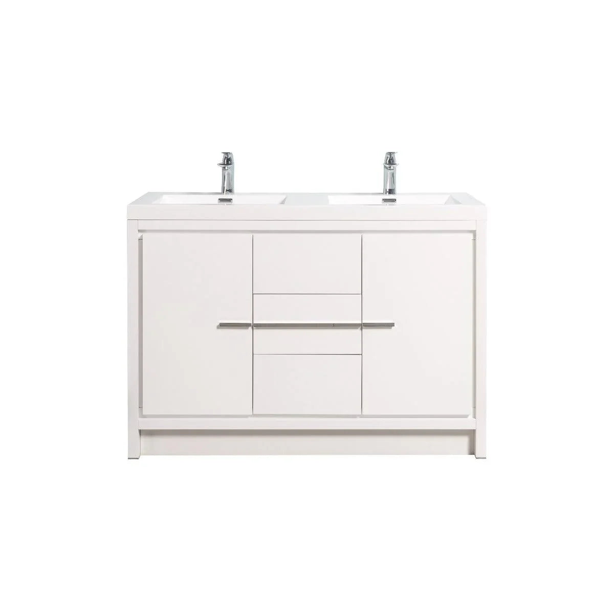 48" Glossy White Freestanding Double Sink Bathroom Vanity with White Polymarble Countertop-Migration_Bathroom Vanities-DECOROLALA