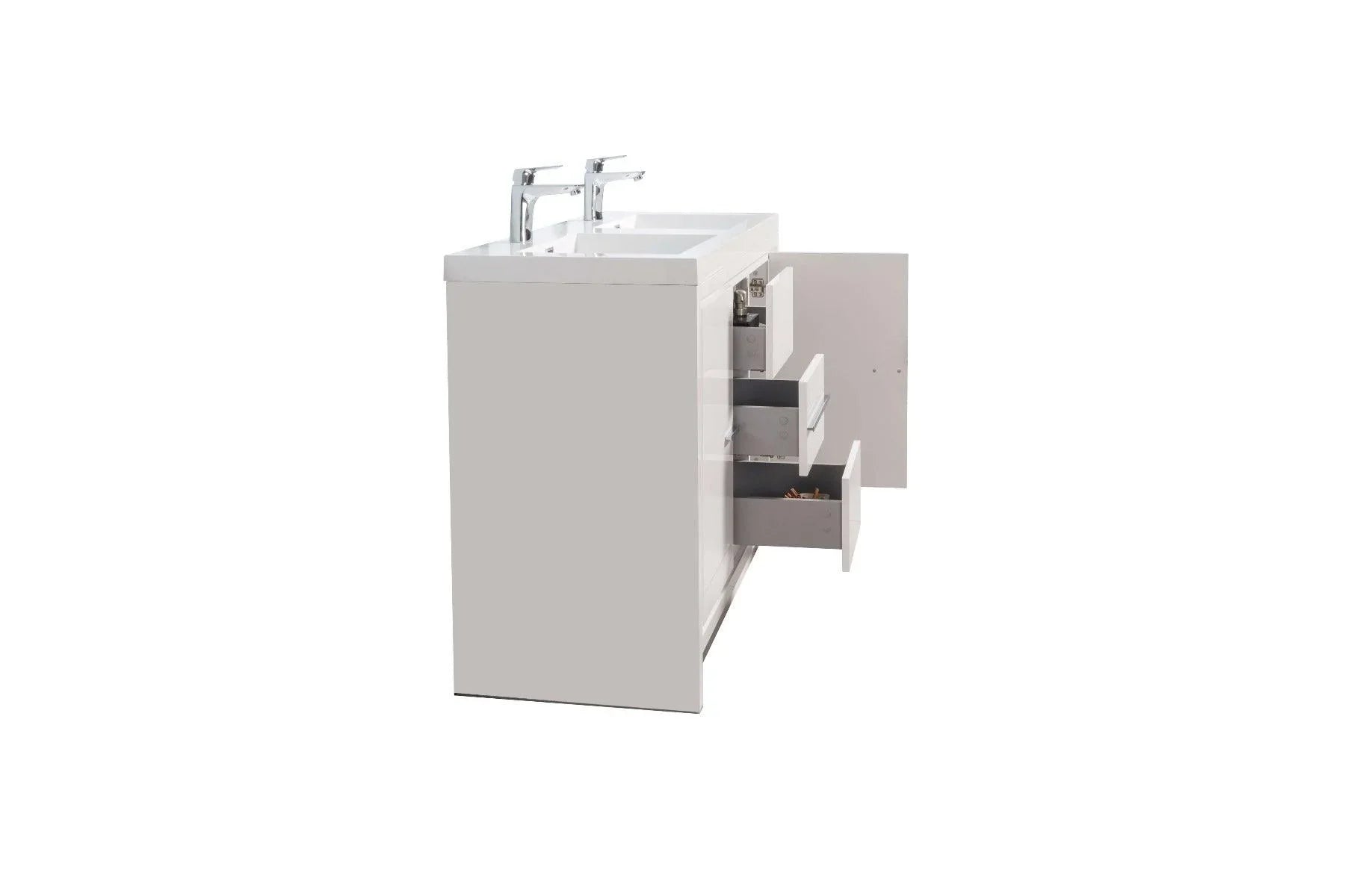 48" Glossy White Freestanding Double Sink Bathroom Vanity with White Polymarble Countertop-Migration_Bathroom Vanities-DECOROLALA