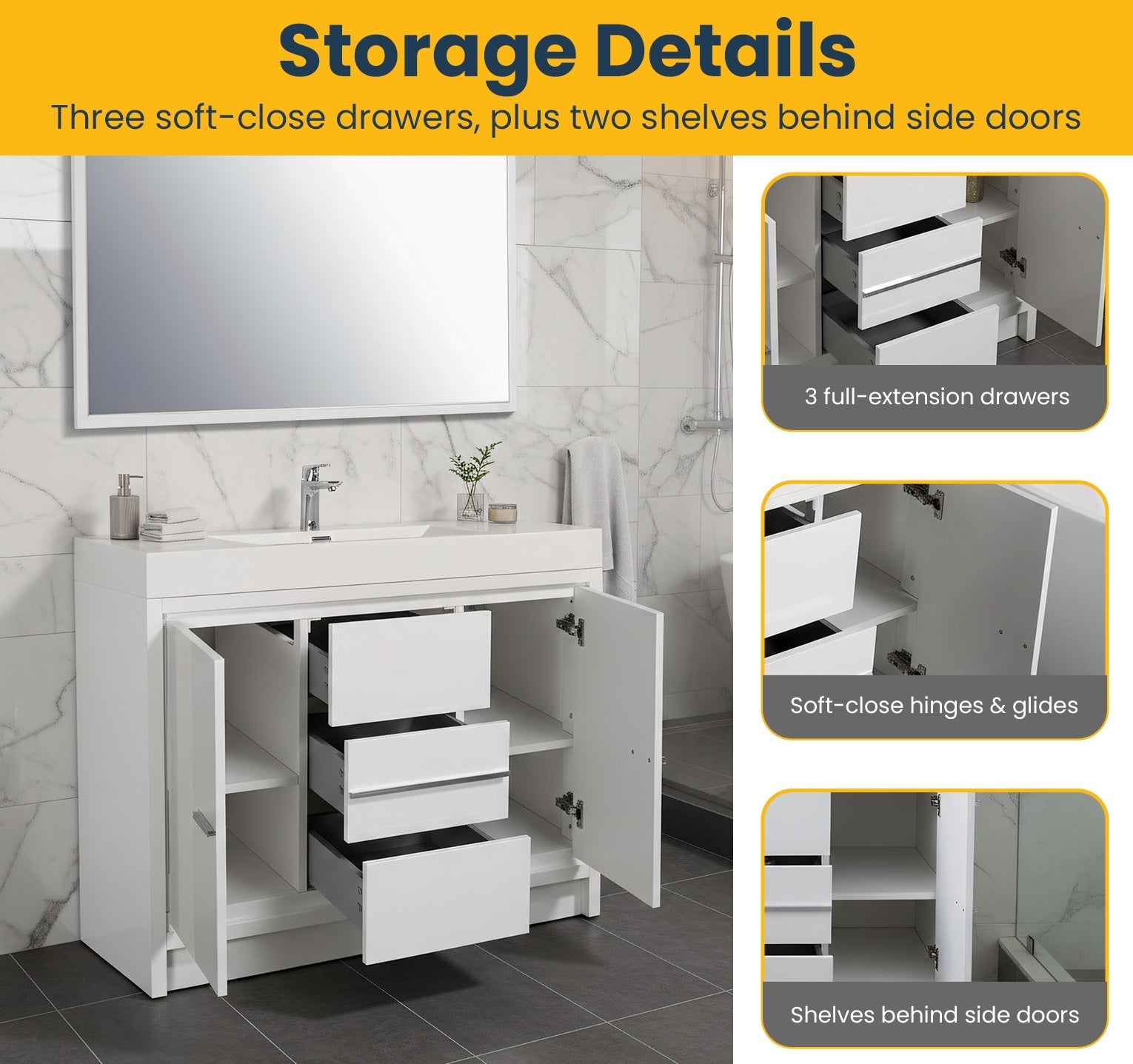 48" Glossy White Freestanding Single Sink Bathroom Vanity with White Polymarble Countertop-Migration_Bathroom Vanities-DECOROLALA