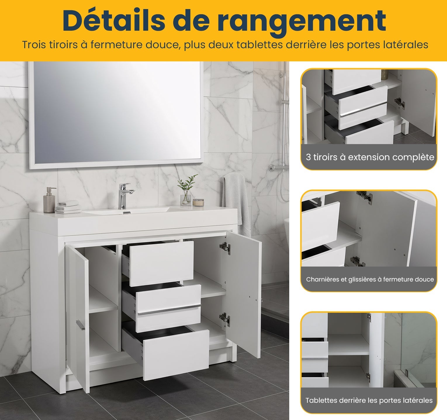 48" Glossy White Freestanding Single Sink Bathroom Vanity with White Polymarble Countertop-Migration_Bathroom Vanities-DECOROLALA