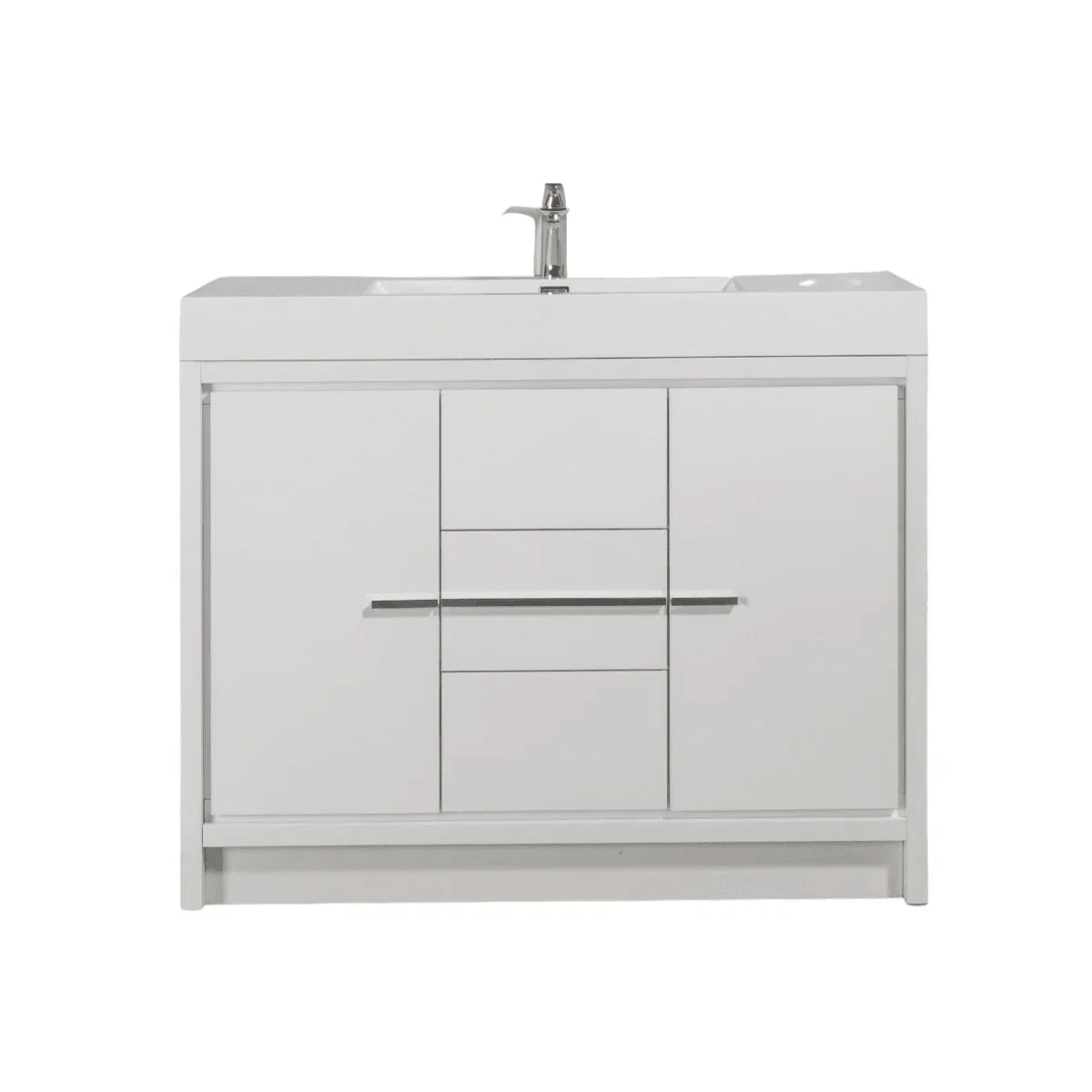 48" Glossy White Freestanding Single Sink Bathroom Vanity with White Polymarble Countertop-Migration_Bathroom Vanities-DECOROLALA