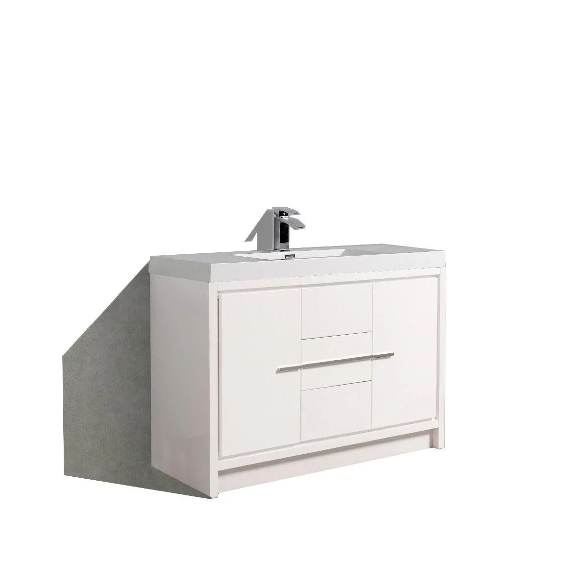 48" Glossy White Freestanding Single Sink Bathroom Vanity with White Polymarble Countertop-Migration_Bathroom Vanities-DECOROLALA