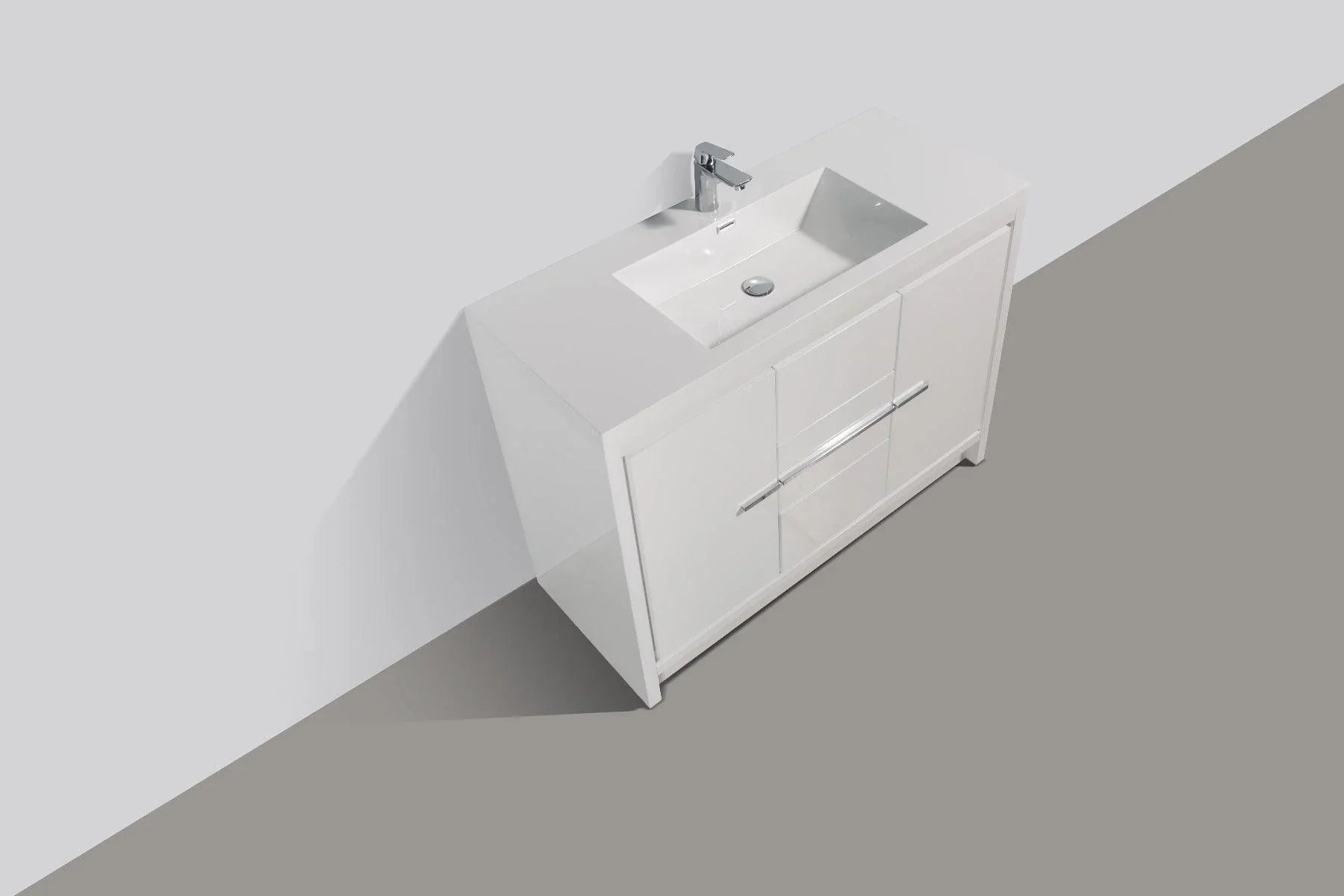 48" Glossy White Freestanding Single Sink Bathroom Vanity with White Polymarble Countertop-Migration_Bathroom Vanities-DECOROLALA
