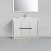 48" Glossy White Freestanding Single Sink Bathroom Vanity with White Polymarble Countertop-Migration_Bathroom Vanities-DECOROLALA