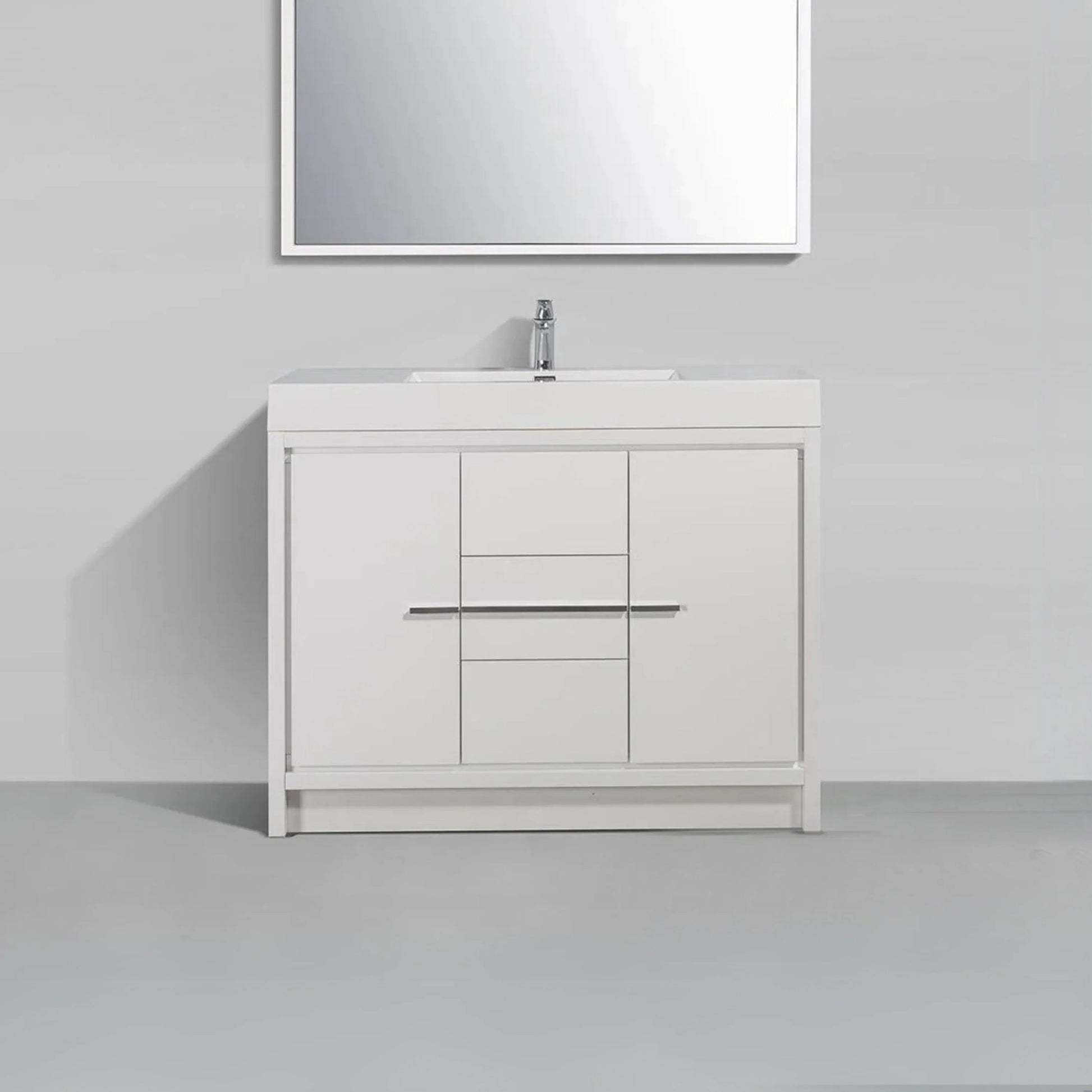 48" Glossy White Freestanding Single Sink Bathroom Vanity with White Polymarble Countertop-Migration_Bathroom Vanities-DECOROLALA