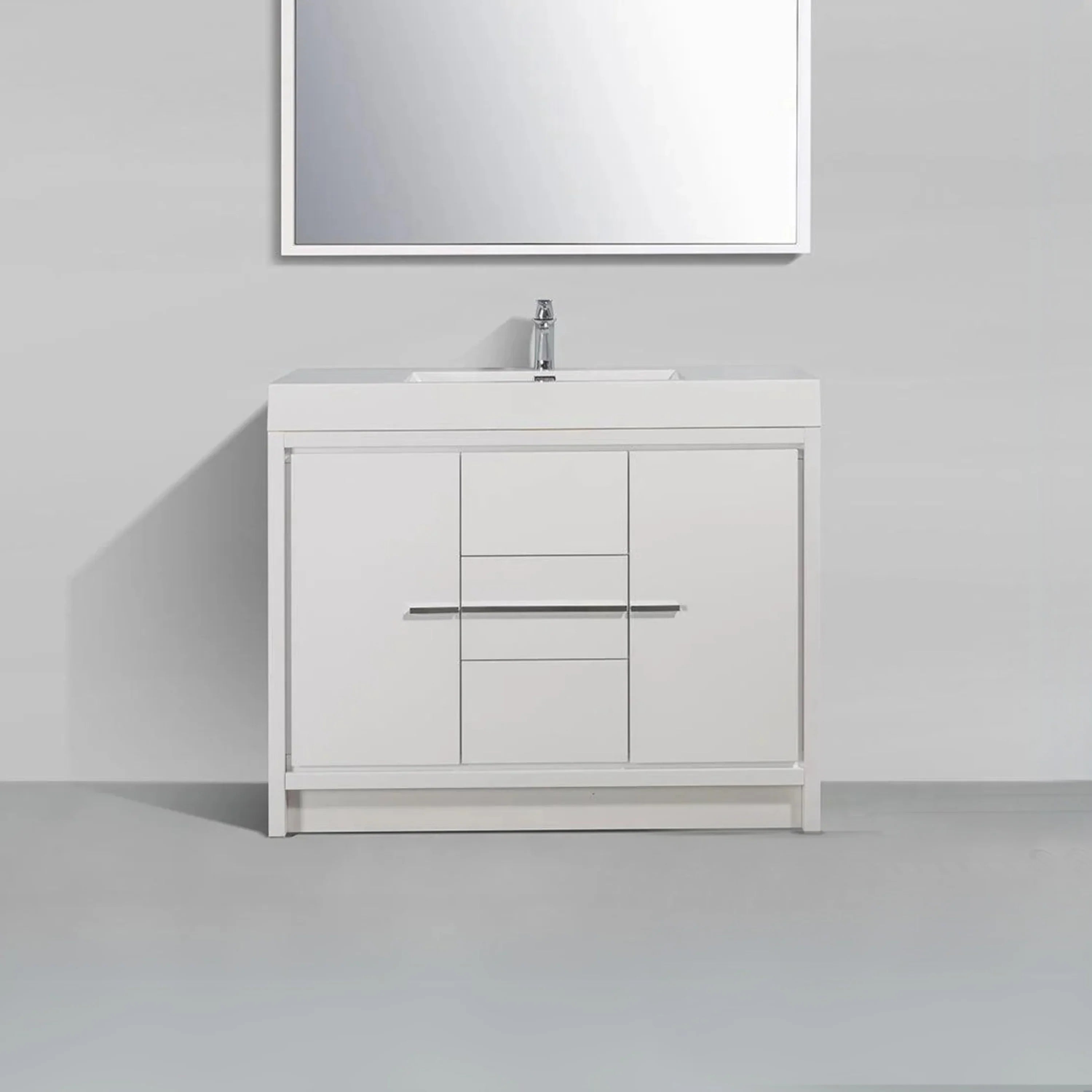 48" Glossy White Freestanding Single Sink Bathroom Vanity with White Polymarble Countertop-Migration_Bathroom Vanities-DECOROLALA