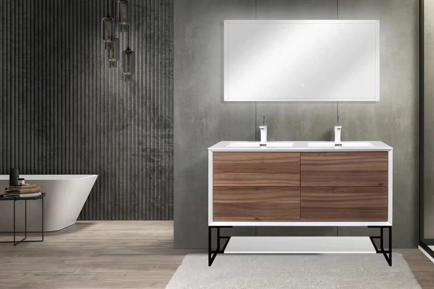 48" Glossy White Open Shelf with Matte Black Frame-Migration_Bathroom Vanities-DECOROLALA