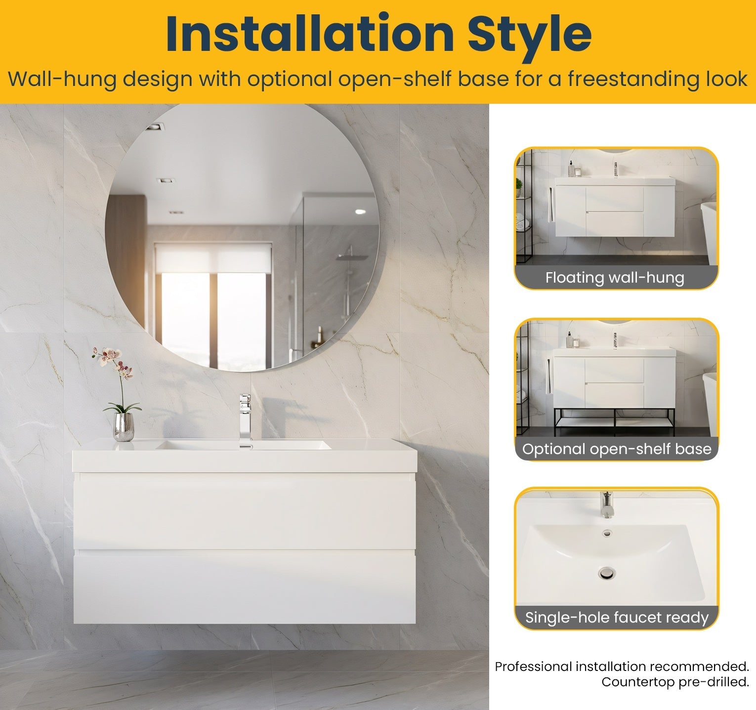 48" Glossy White Wall Mount Single Sink Bathroom Vanity with White Polymarble Countertop-Migration_Bathroom Vanities-DECOROLALA