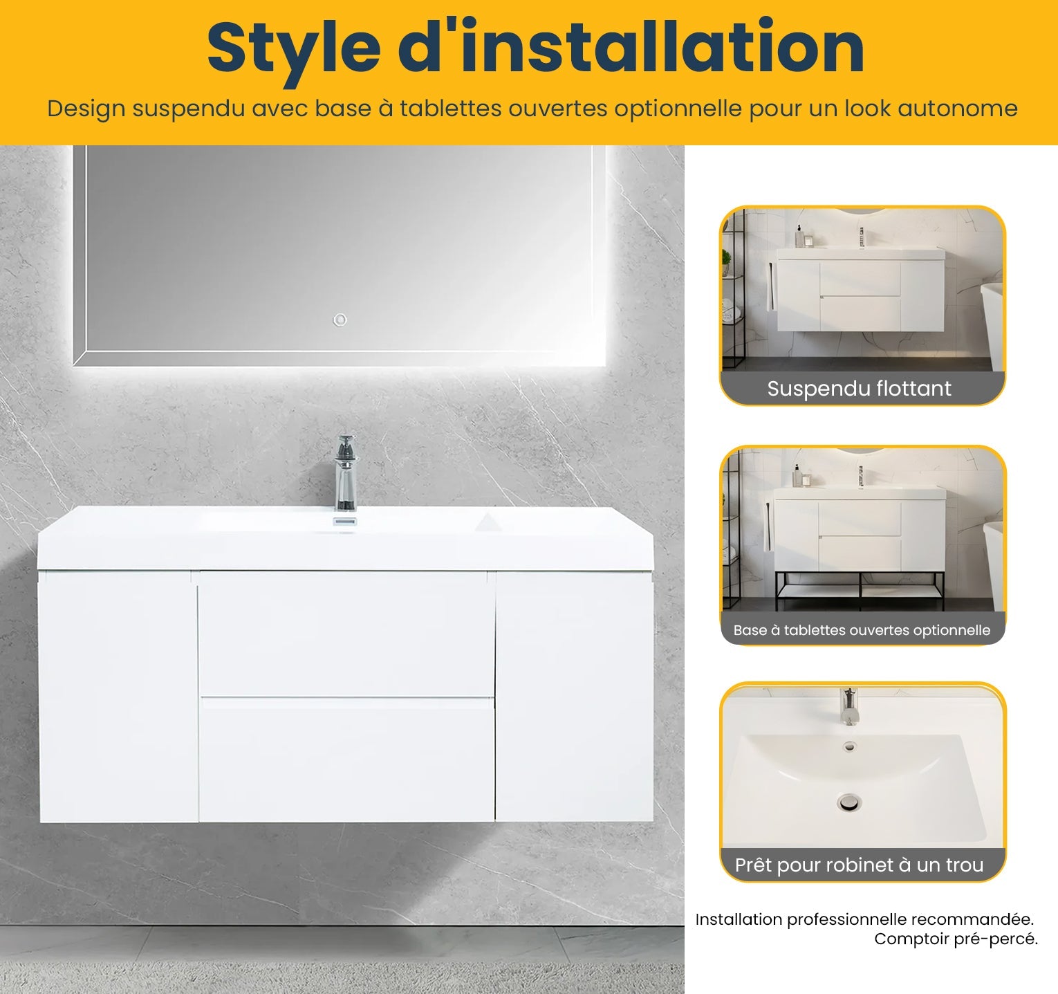 48" Glossy White Wall Mount Single Sink Bathroom Vanity with White Polymarble Countertop-Migration_Bathroom Vanities-DECOROLALA