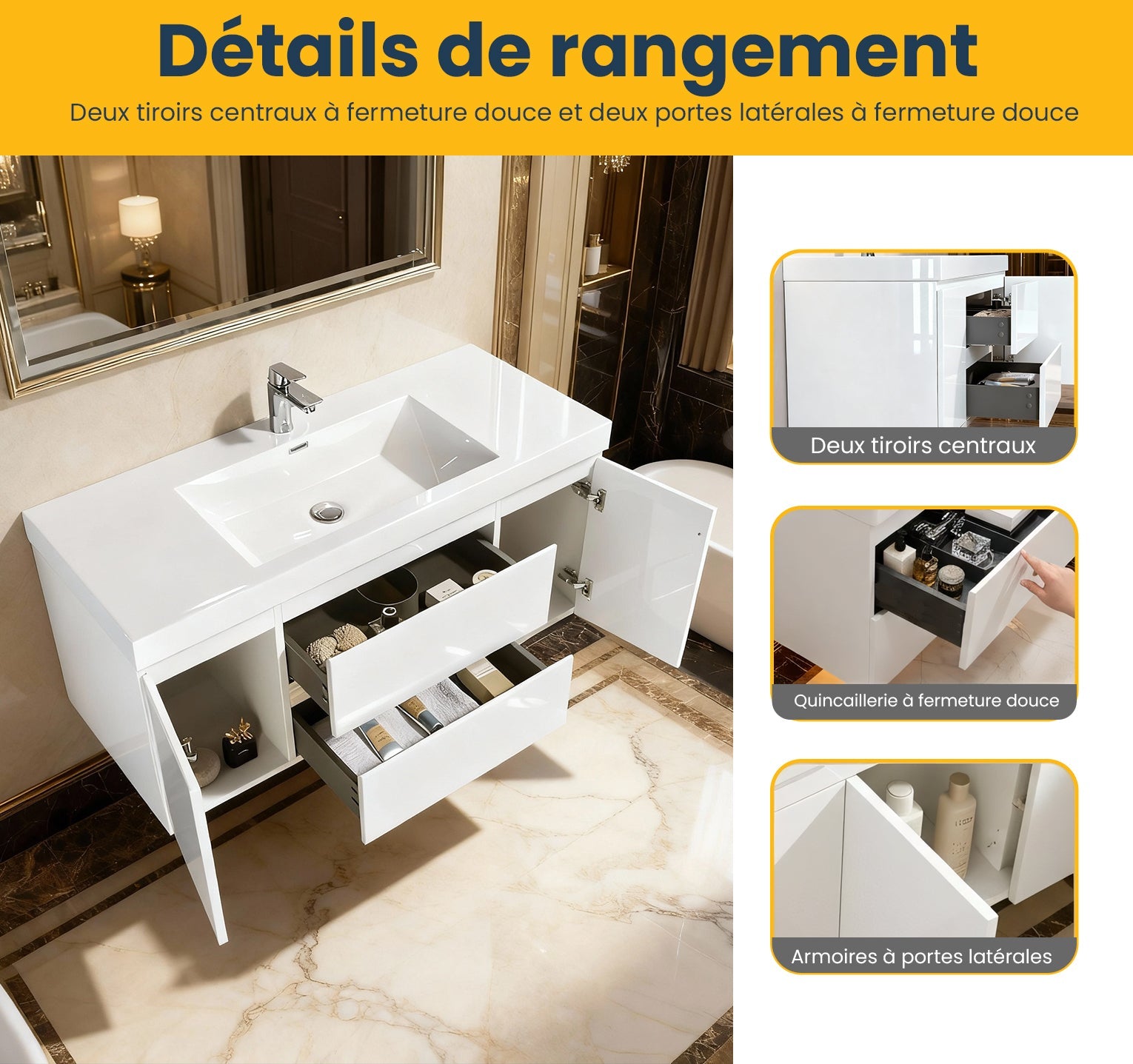 48" Glossy White Wall Mount Single Sink Bathroom Vanity with White Polymarble Countertop-Migration_Bathroom Vanities-DECOROLALA