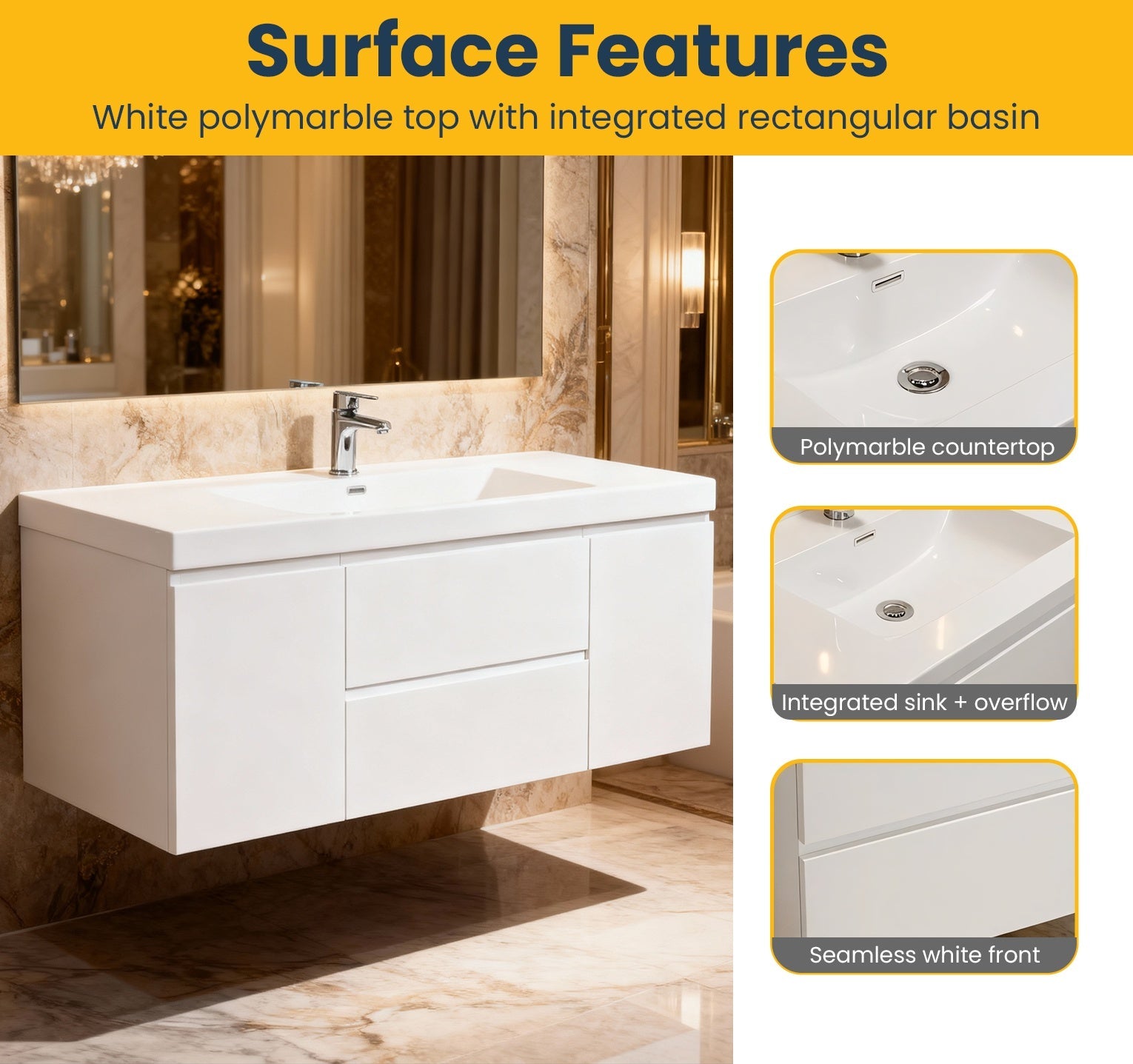 48" Glossy White Wall Mount Single Sink Bathroom Vanity with White Polymarble Countertop-Migration_Bathroom Vanities-DECOROLALA