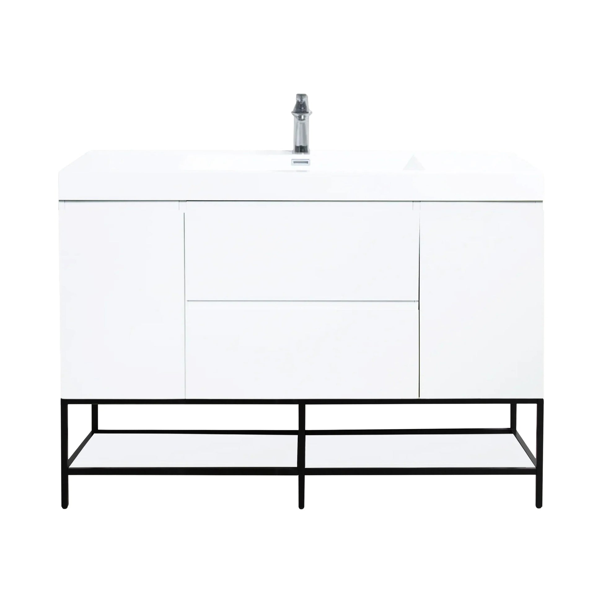 48" Glossy White Wall Mount Single Sink Bathroom Vanity with White Polymarble Countertop-Migration_Bathroom Vanities-DECOROLALA