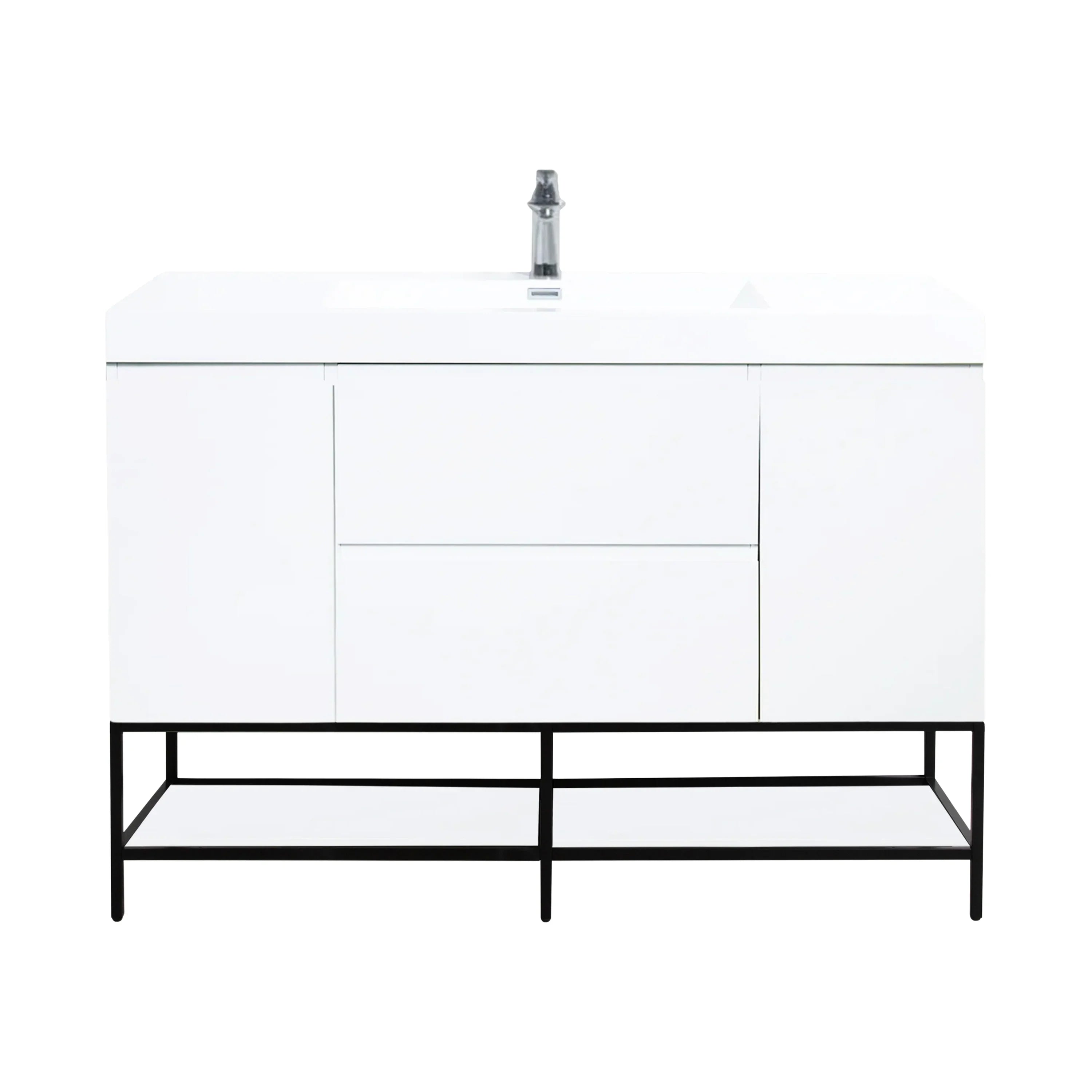48" Glossy White Wall Mount Single Sink Bathroom Vanity with White Polymarble Countertop-Migration_Bathroom Vanities-DECOROLALA