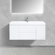 48" Glossy White Wall Mount Single Sink Bathroom Vanity with White Polymarble Countertop-Migration_Bathroom Vanities-DECOROLALA