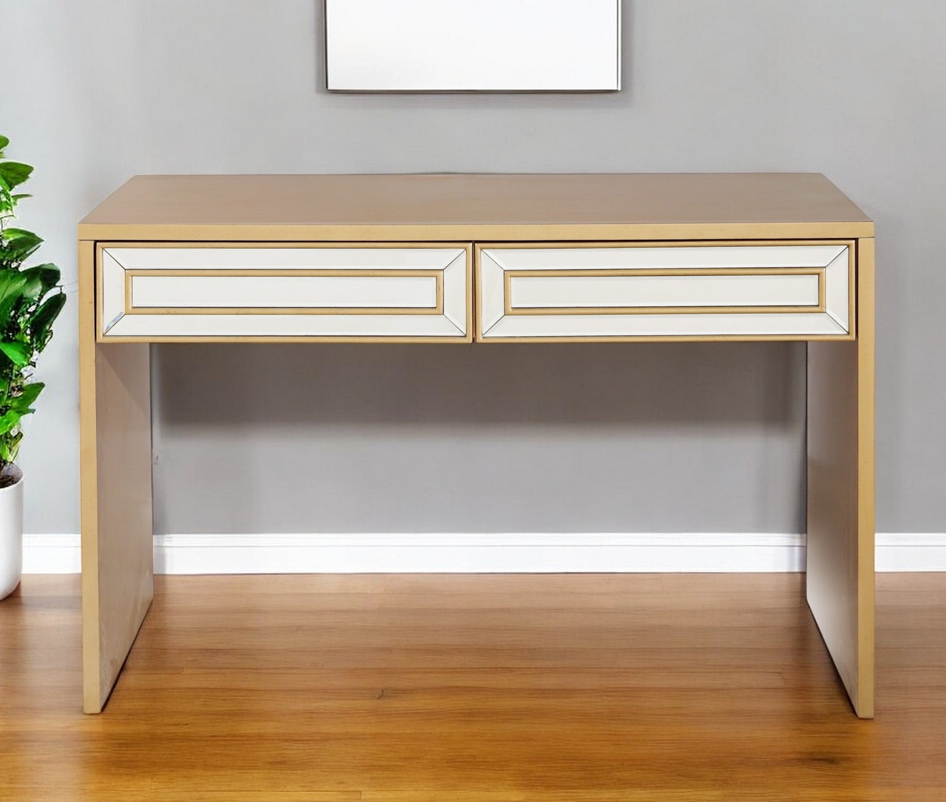 48" Gold Mirrored Glass Console Table-Console Tables-DECOROLALA