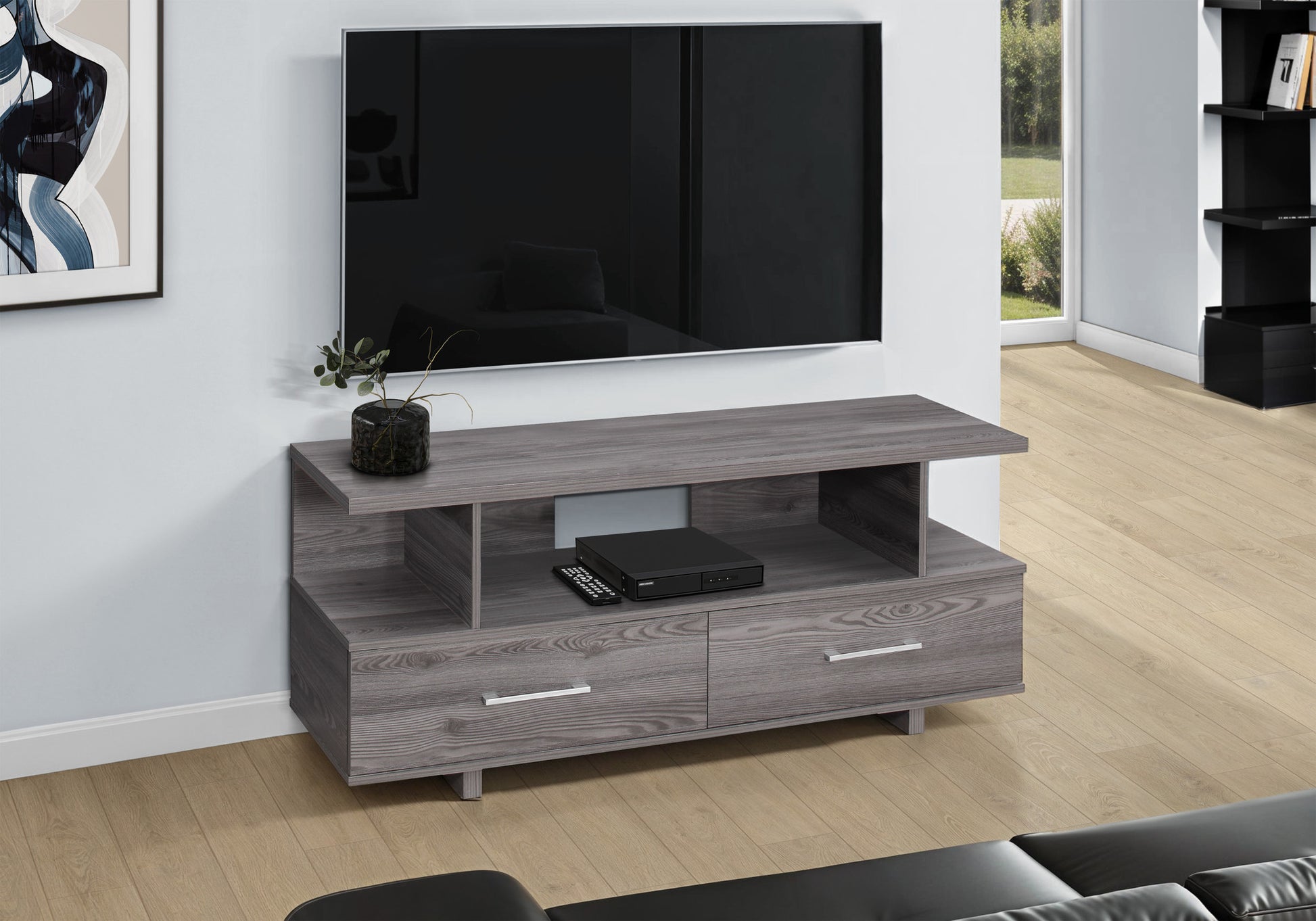 48" Gray Open Shelving Entertainment Center-TV Stands-DECOROLALA