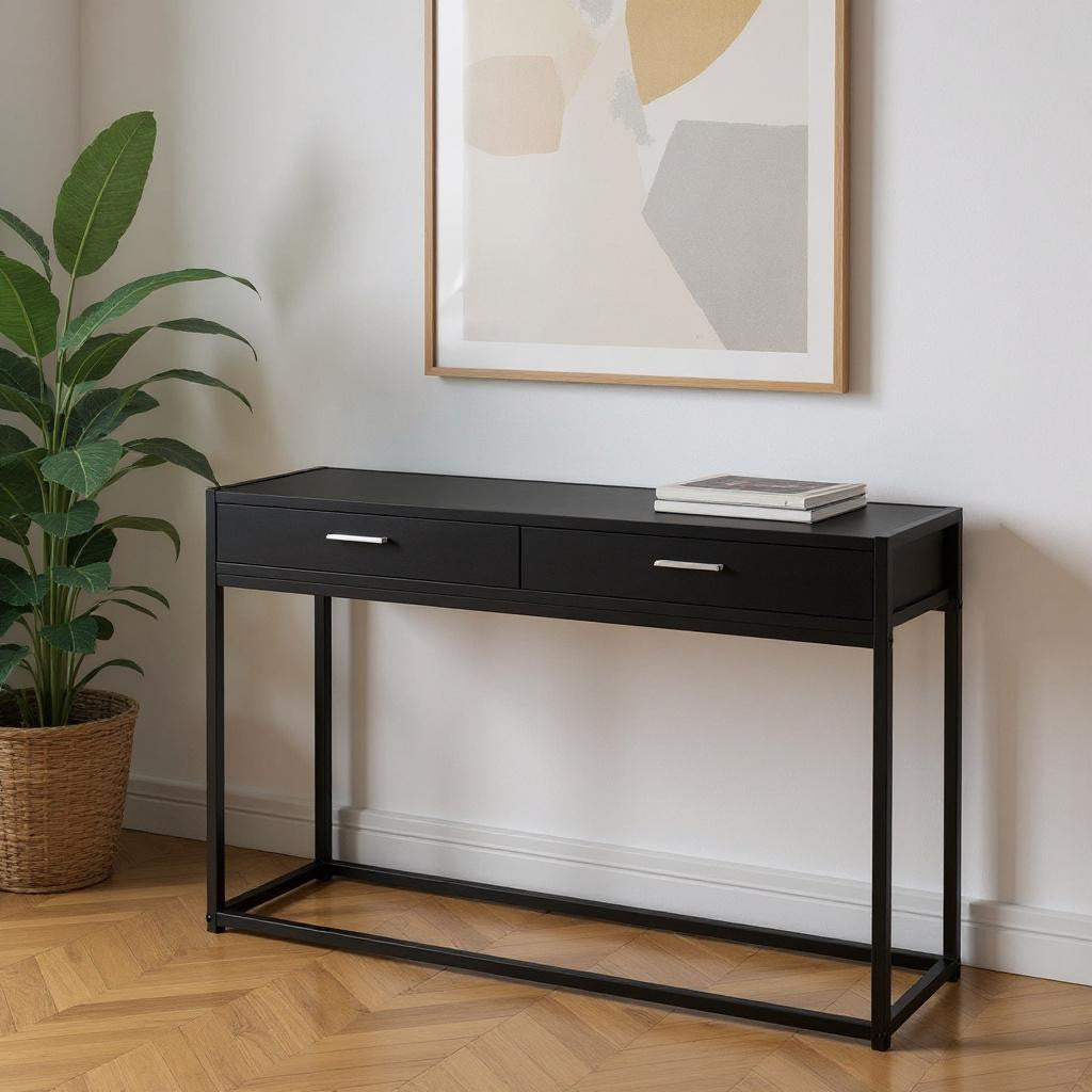 48" Gray and Black Frame Console Table And Drawers-Console Tables-DECOROLALA
