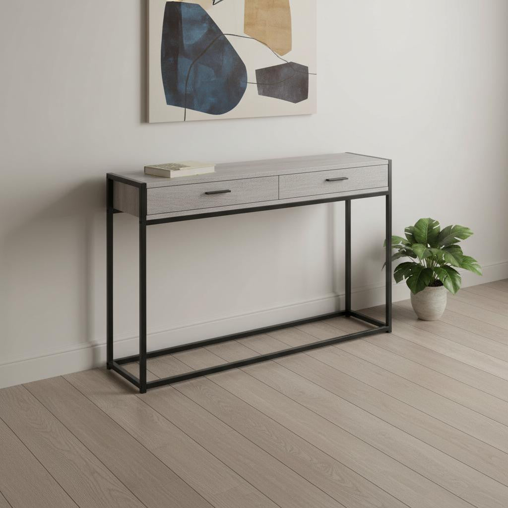 48" Gray and Black Frame Console Table And Drawers-Console Tables-DECOROLALA