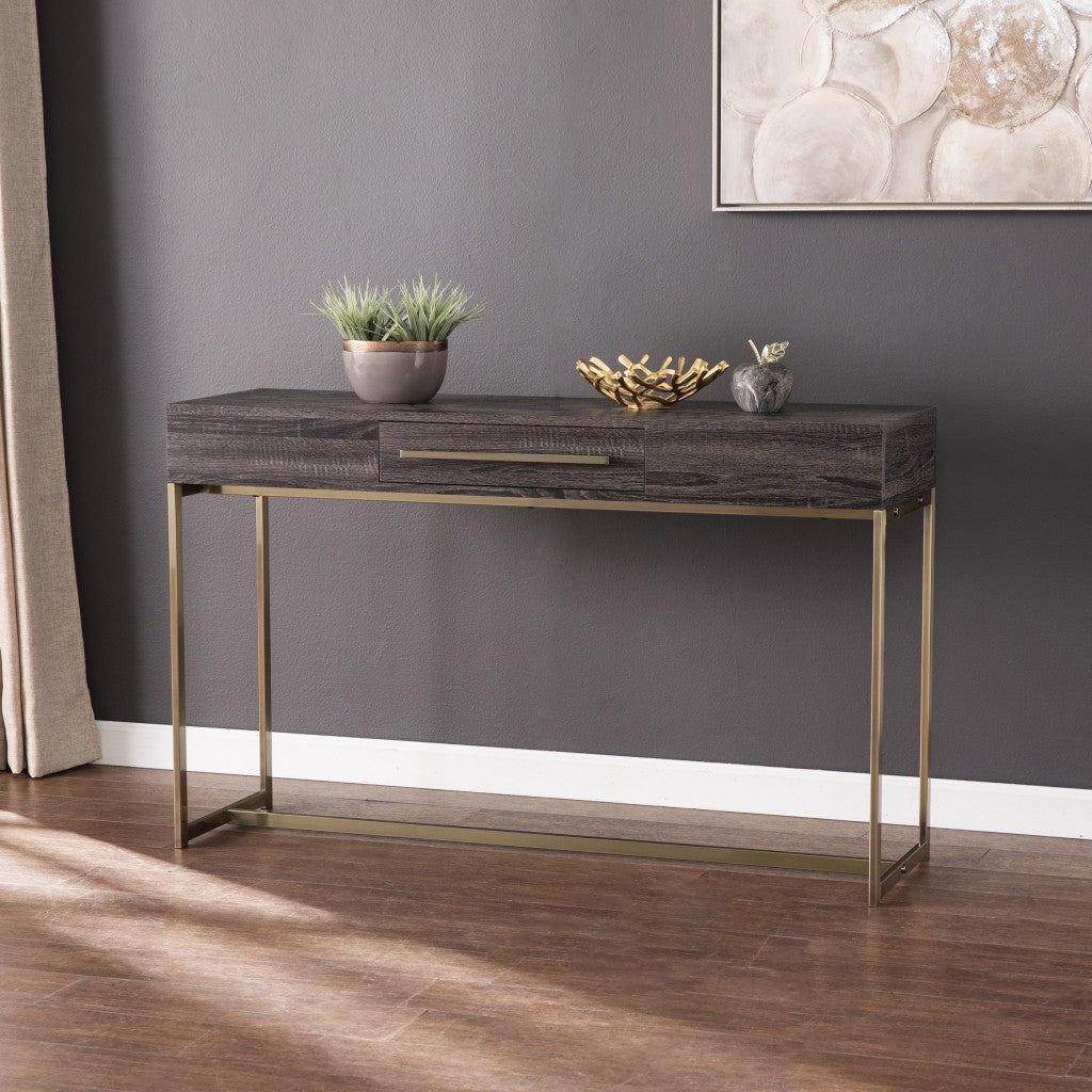48" Gray and Gold Frame Console Table And Drawers-Console Tables-DECOROLALA
