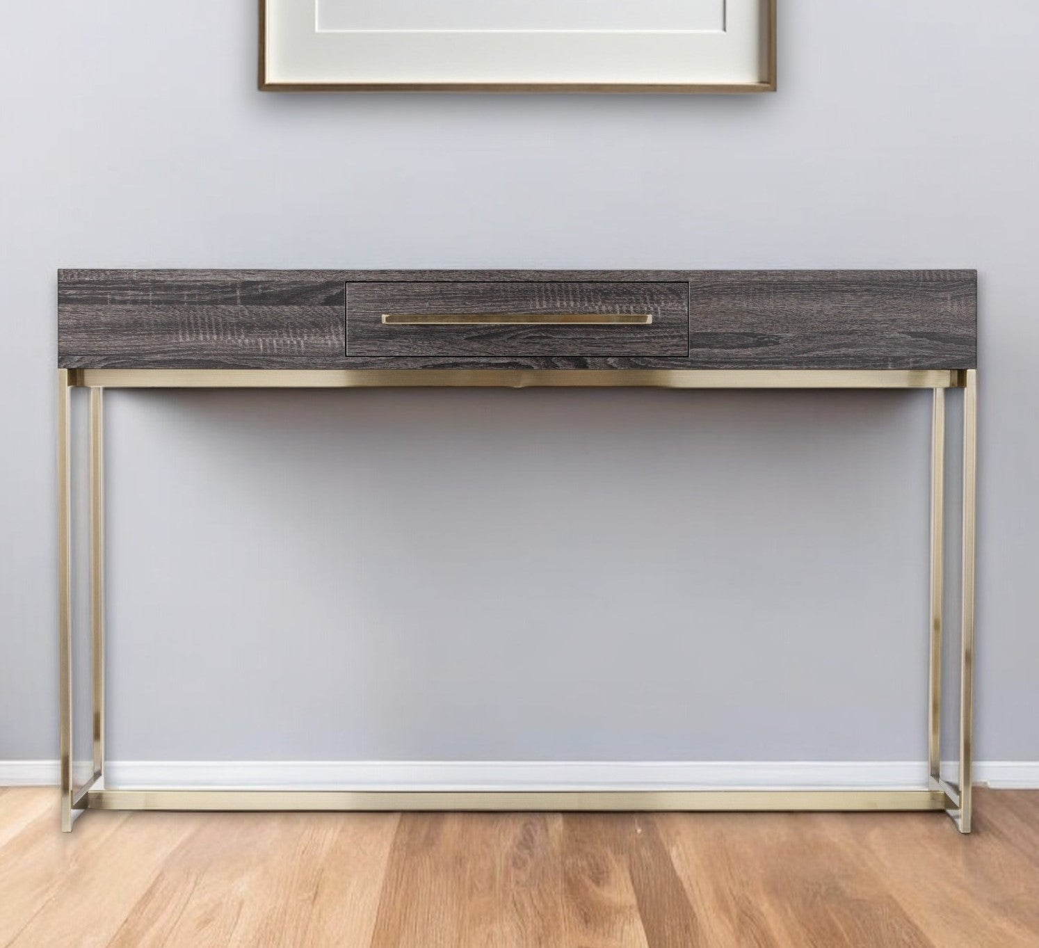 48" Gray and Gold Frame Console Table And Drawers-Console Tables-DECOROLALA
