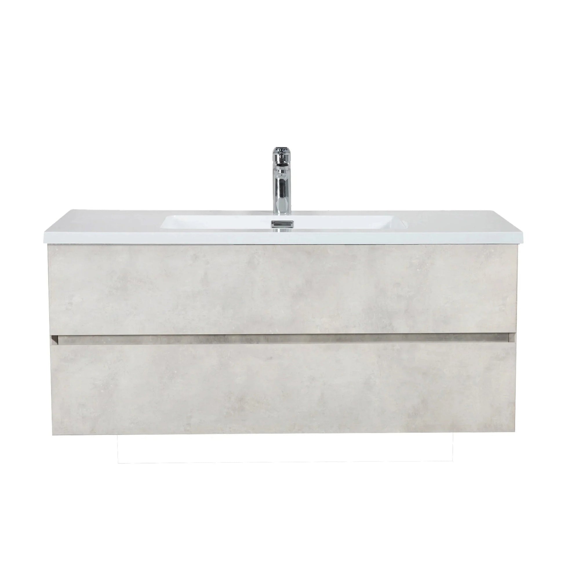 48" Grey Wall Mount Single Sink Bathroom Vanity with White Polymarble Countertop-Migration_Bathroom Vanities-DECOROLALA