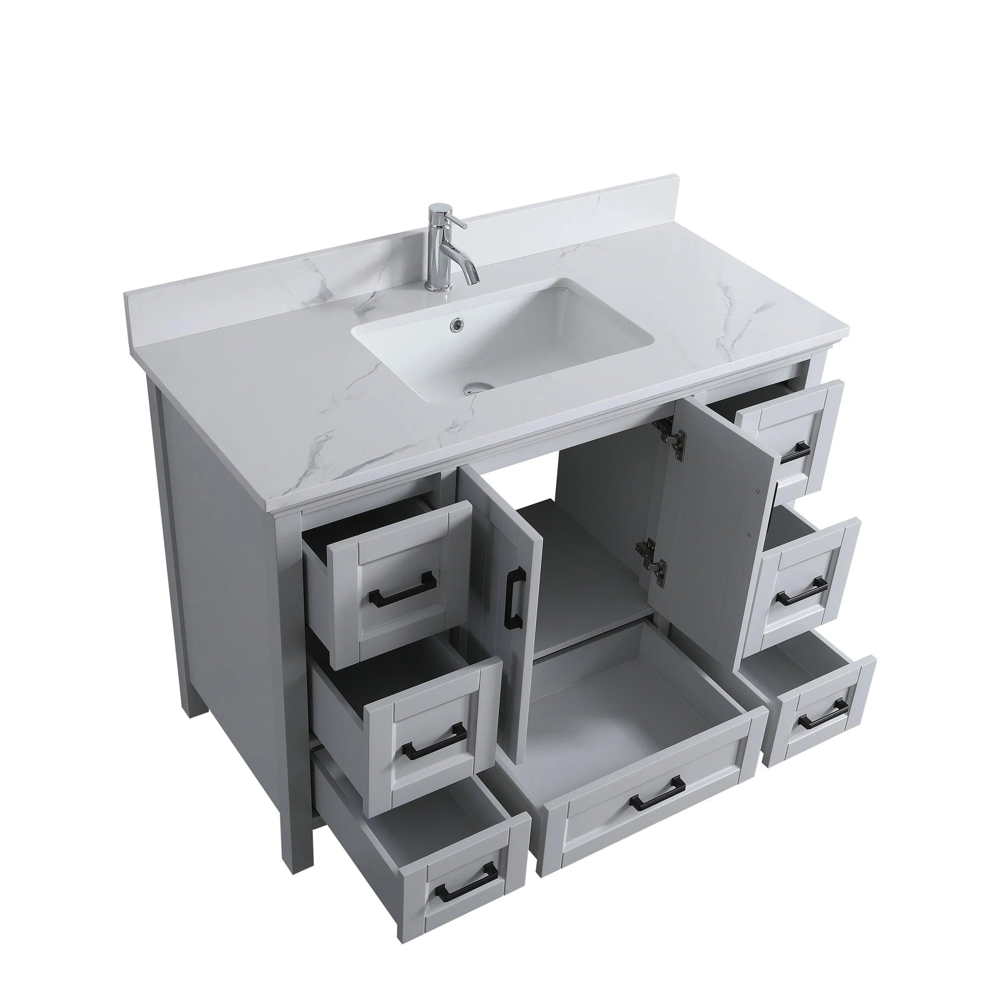 48" Hampton Grey Freestanding Bathroom Vanity with Engineered Calcutta Marble Countertop & Matte Black Handles-Migration_Bathroom Vanities-DECOROLALA