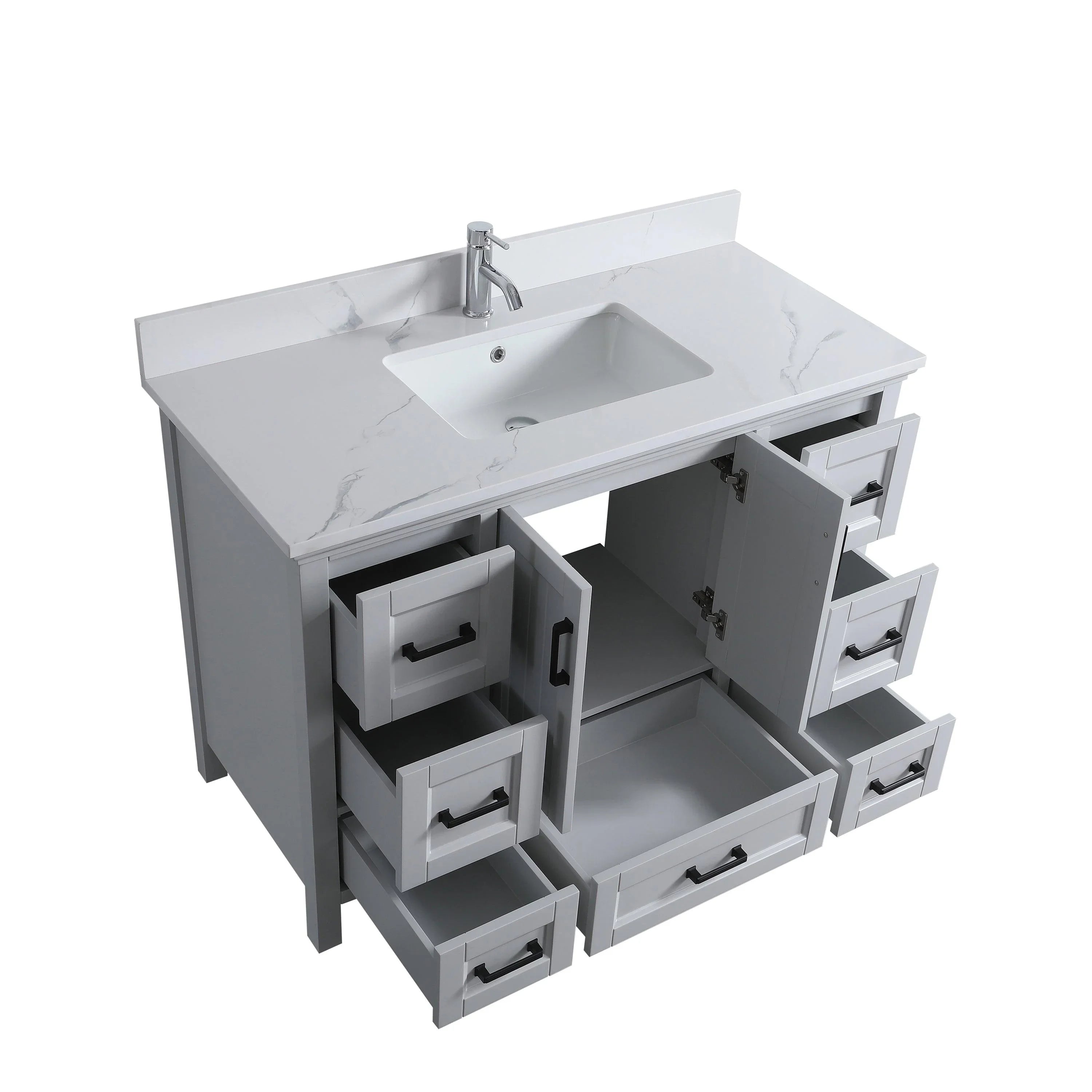 48" Hampton Grey Freestanding Bathroom Vanity with Engineered Calcutta Marble Countertop & Matte Black Handles-Migration_Bathroom Vanities-DECOROLALA