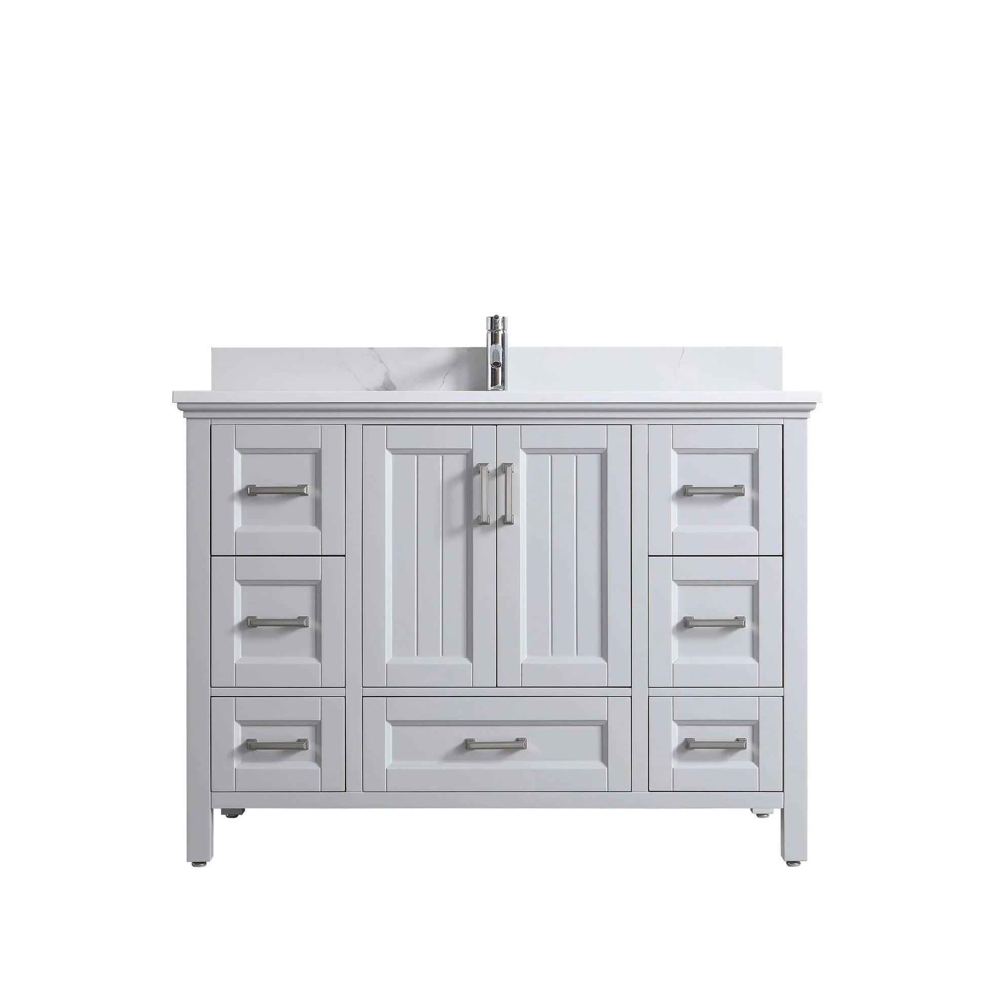 48" Hampton Grey Freestanding Bathroom Vanity with Engineered Calcutta Marble Countertop-Migration_Bathroom Vanities-DECOROLALA