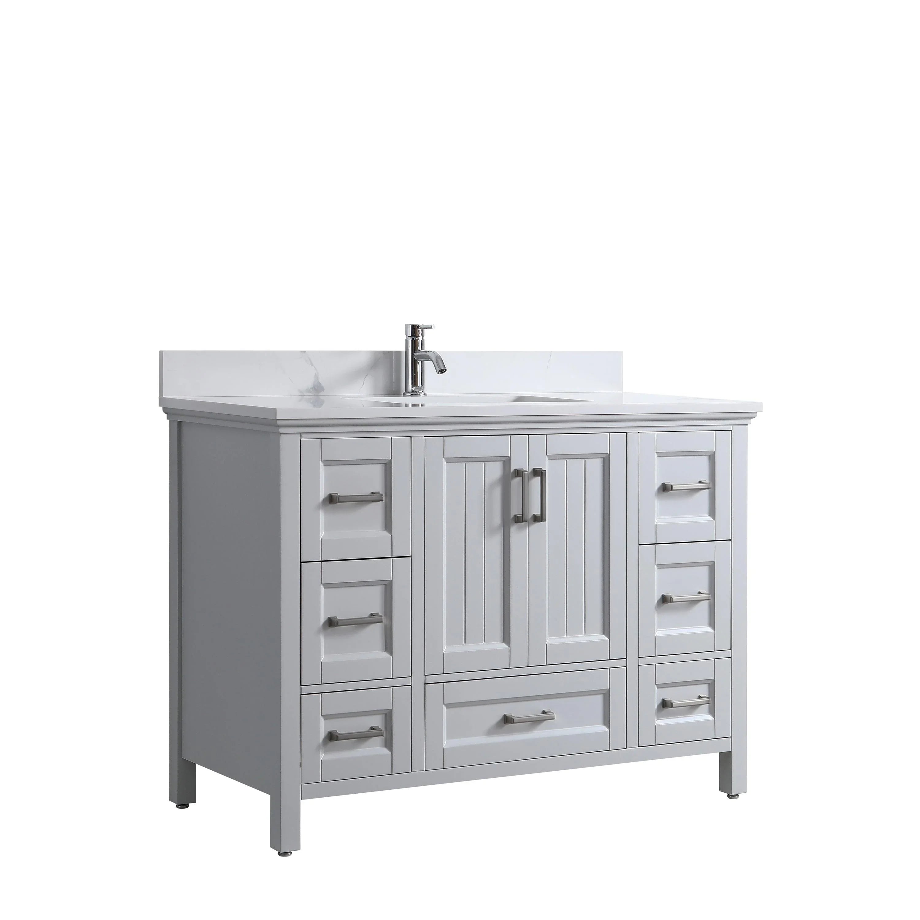 48" Hampton Grey Freestanding Bathroom Vanity with Engineered Calcutta Marble Countertop-Migration_Bathroom Vanities-DECOROLALA