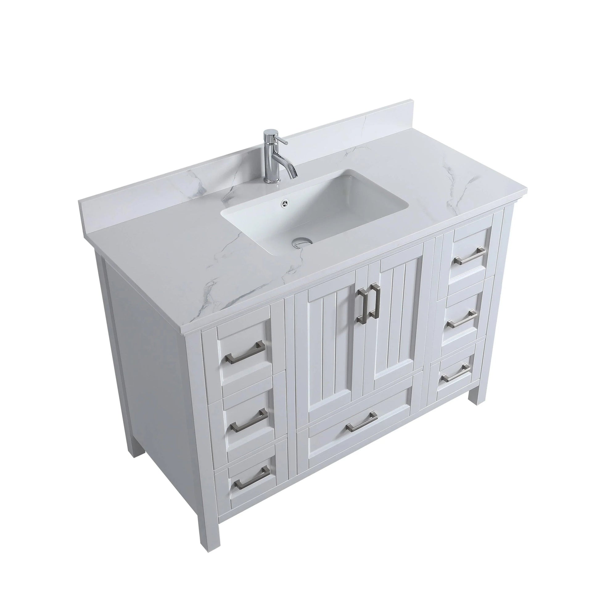 48" Hampton Grey Freestanding Bathroom Vanity with Engineered Calcutta Marble Countertop-Migration_Bathroom Vanities-DECOROLALA