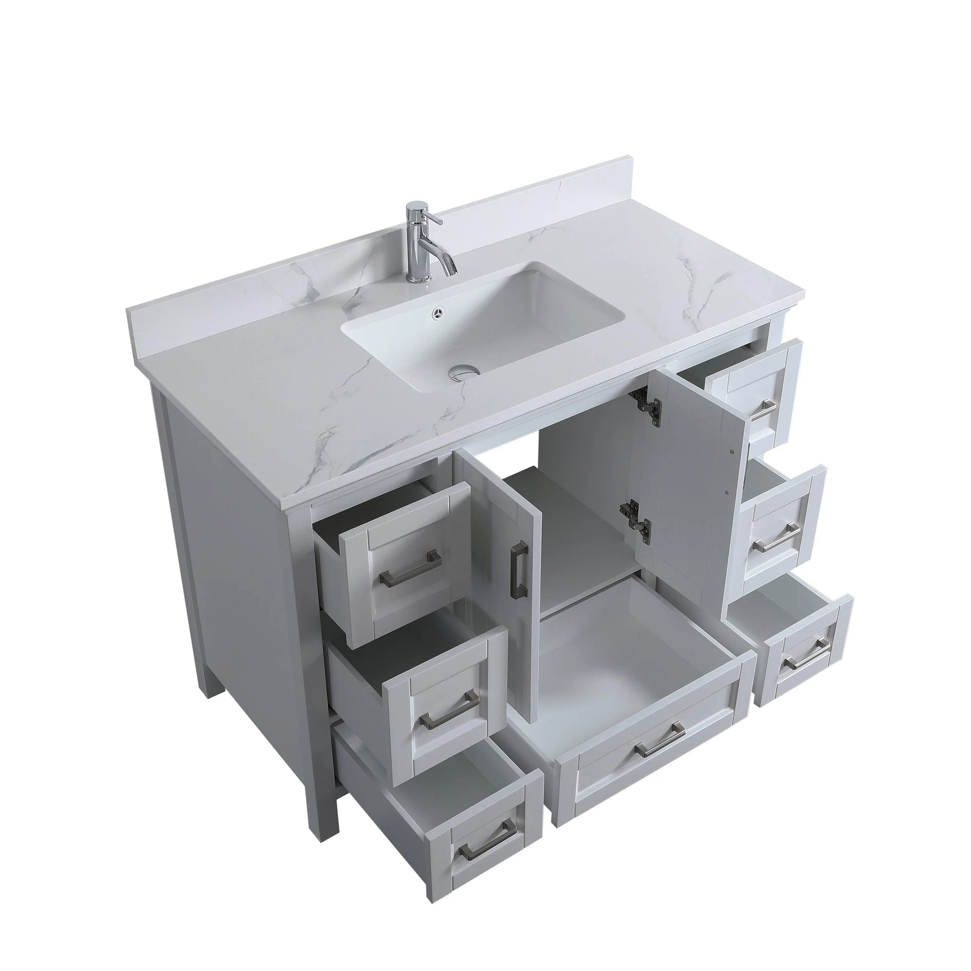 48" Hampton Grey Freestanding Bathroom Vanity with Engineered Calcutta Marble Countertop-Migration_Bathroom Vanities-DECOROLALA