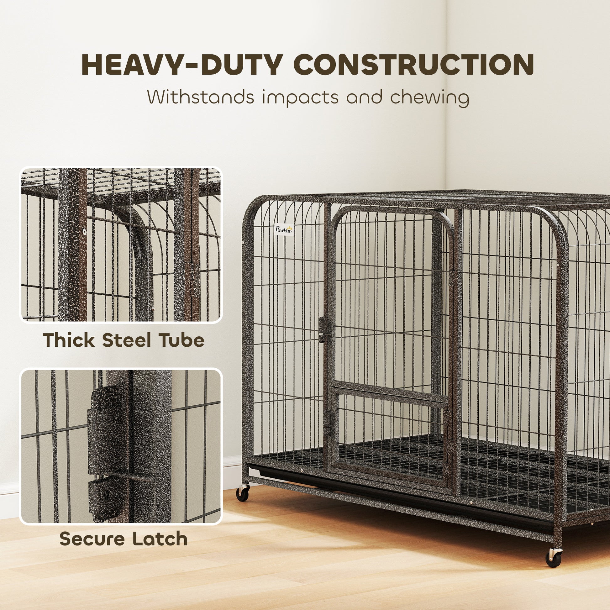 48" Heavy Duty Metal Dog Crate with Wheels - Black-DECOROLALA