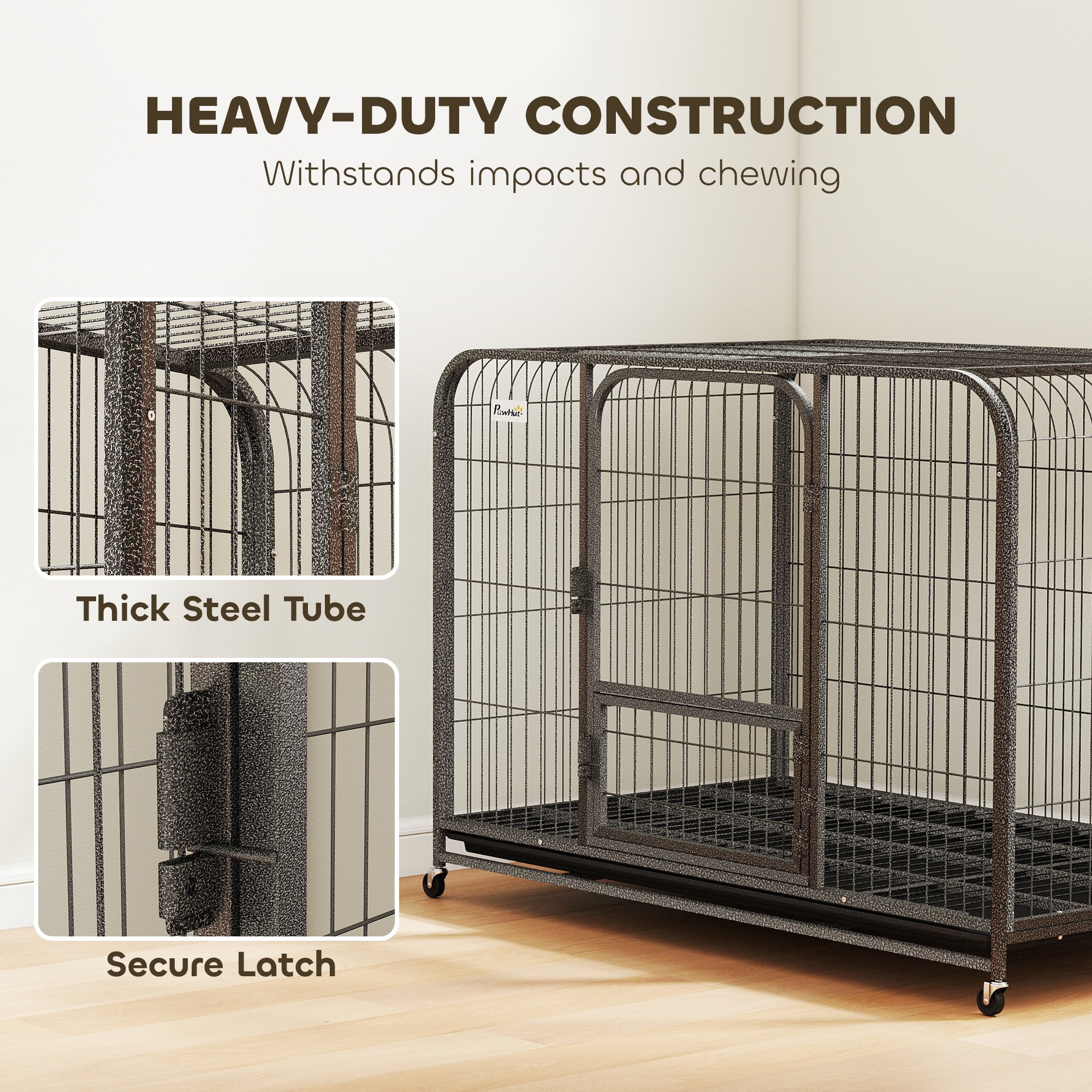 48" Heavy Duty Metal Dog Crate with Wheels - Black-DECOROLALA