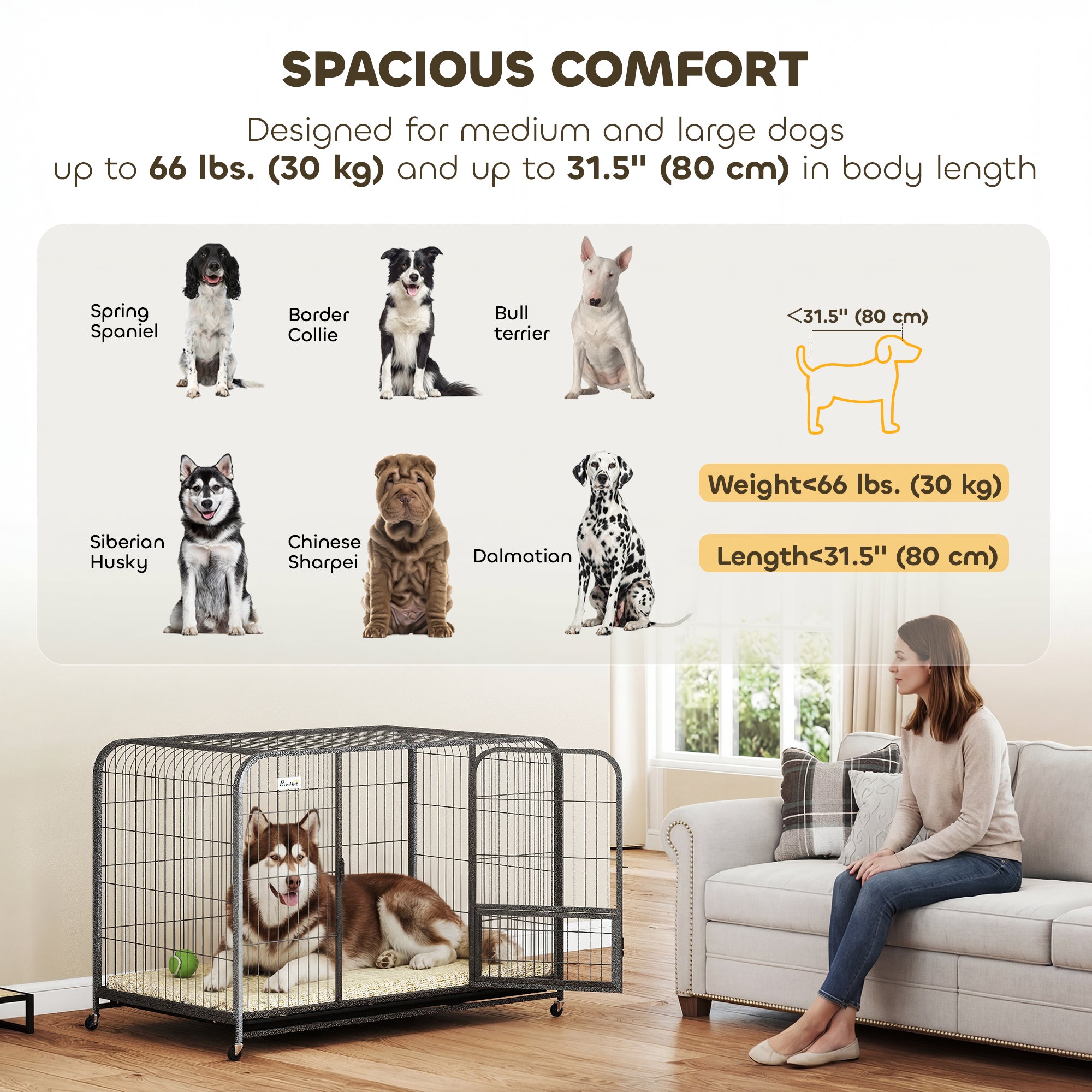 48" Heavy Duty Metal Dog Crate with Wheels - Black-DECOROLALA