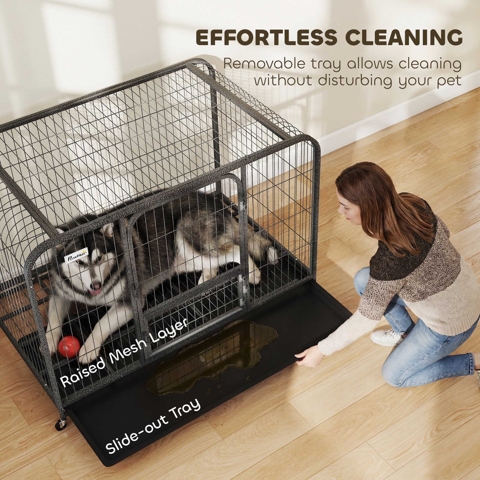 48" Heavy Duty Metal Dog Crate with Wheels - Black-DECOROLALA