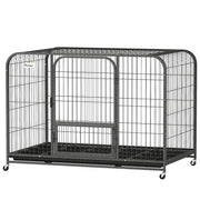 48" Heavy Duty Metal Dog Crate with Wheels - Black-DECOROLALA