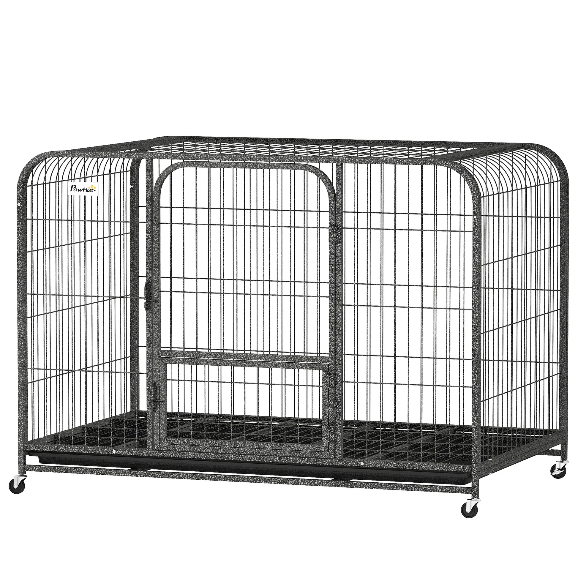 48" Heavy Duty Metal Dog Crate with Wheels - Black-DECOROLALA