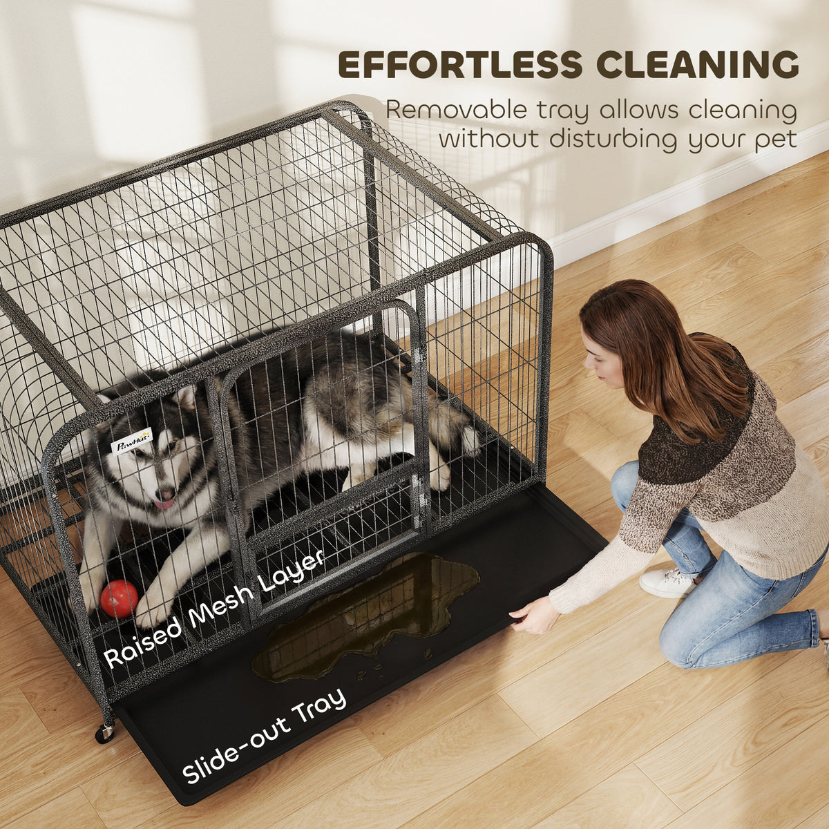 48" Heavy Duty Metal Dog Crate with Wheels and Tray - Black-Dogs-DECOROLALA
