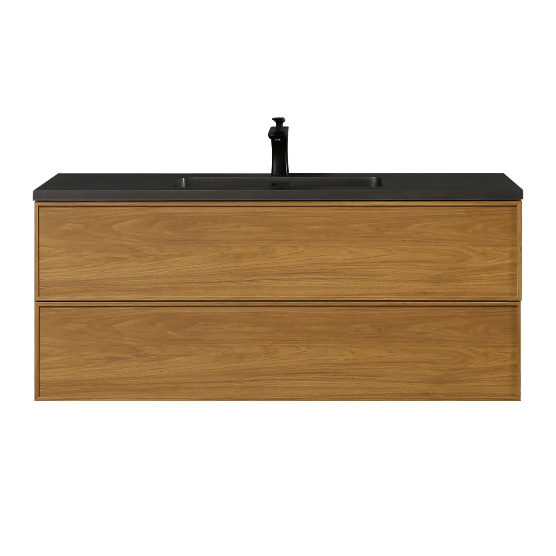 48" Honey Gold Walnut Wall Mount Bathroom Vanity with Black Engineered Quartz Countertop-Migration_Bathroom Vanities-DECOROLALA